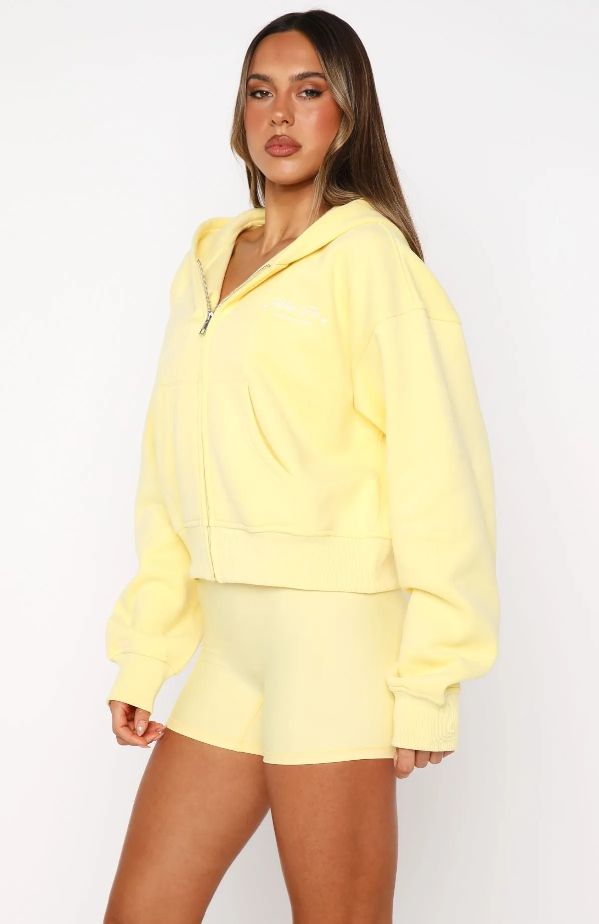 Just Try Again Boxy Zip Front Hoodie Honey sold by White Fox Boutique product image thumbnail 4