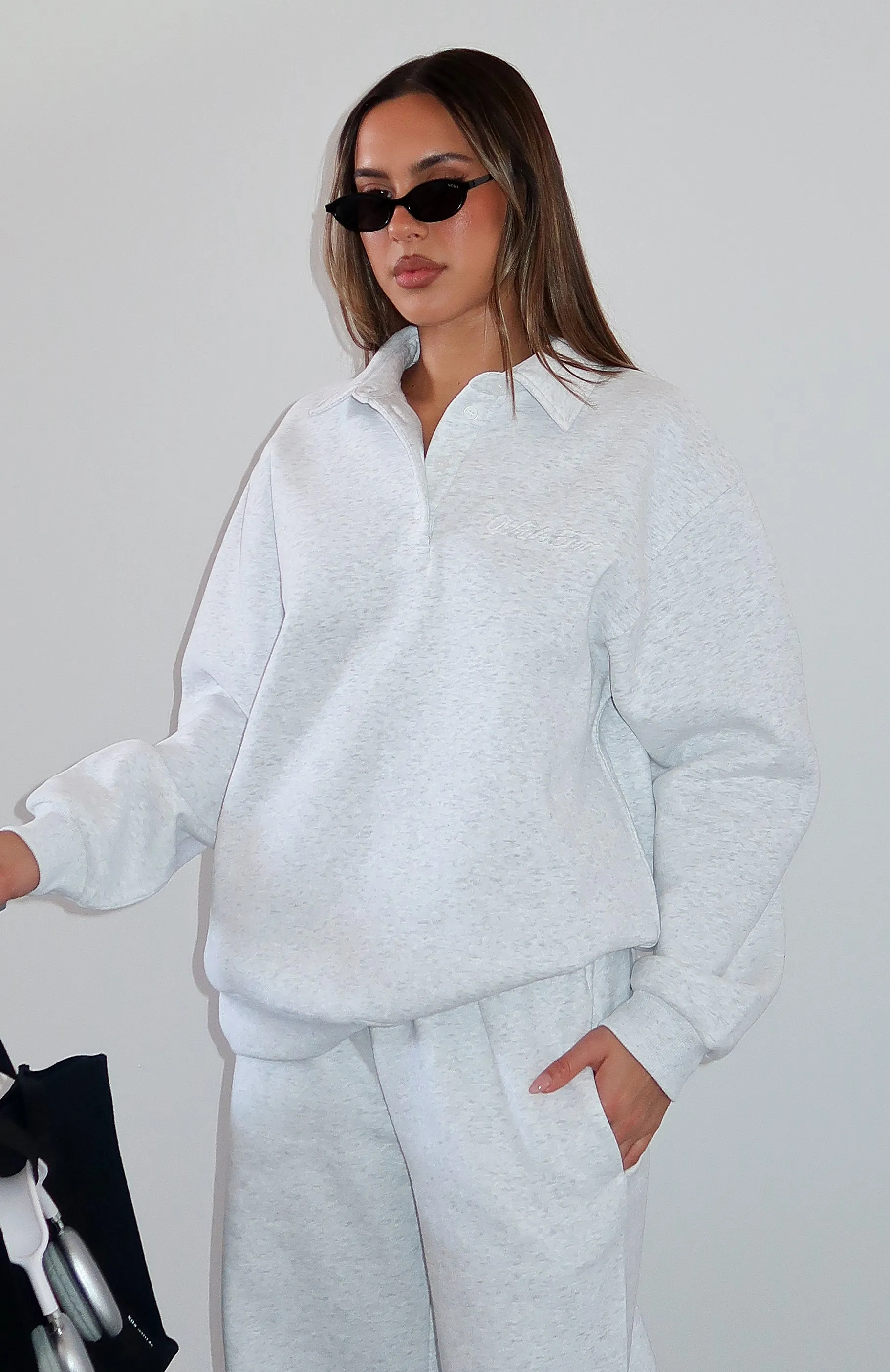 Chill Moves Oversized Henley Sweater Grey Marle sold by White Fox Boutique