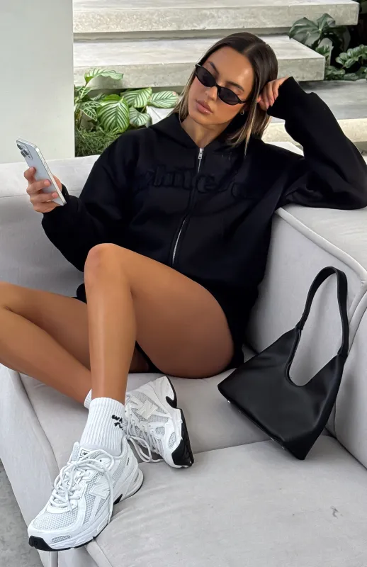 From The Archives Lexi Boxy Zip Front Hoodie Black sold by White Fox Boutique