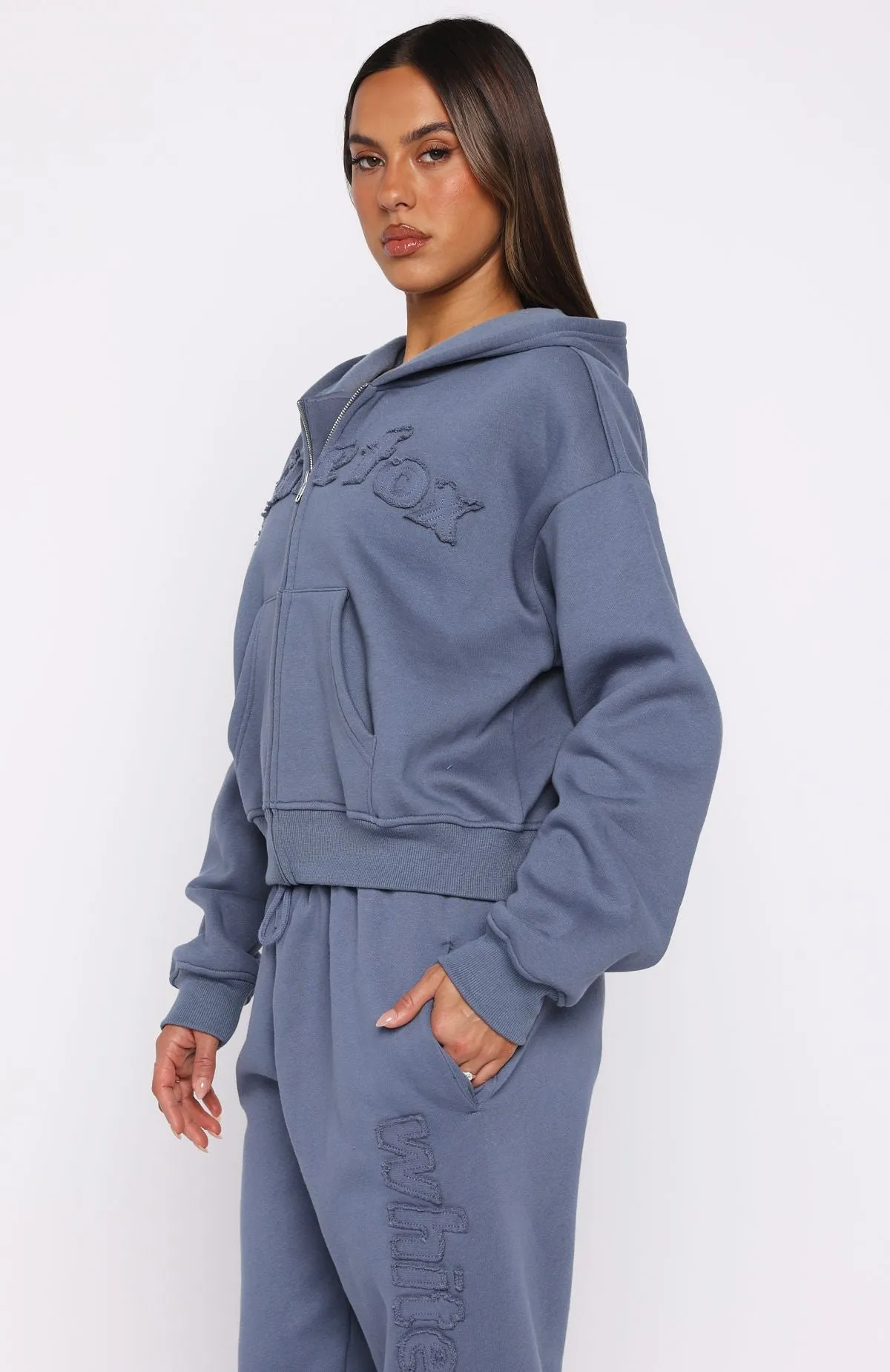 From The Archives Lexi Boxy Zip Front Hoodie Ocean sold by White Fox Boutique product image thumbnail 3