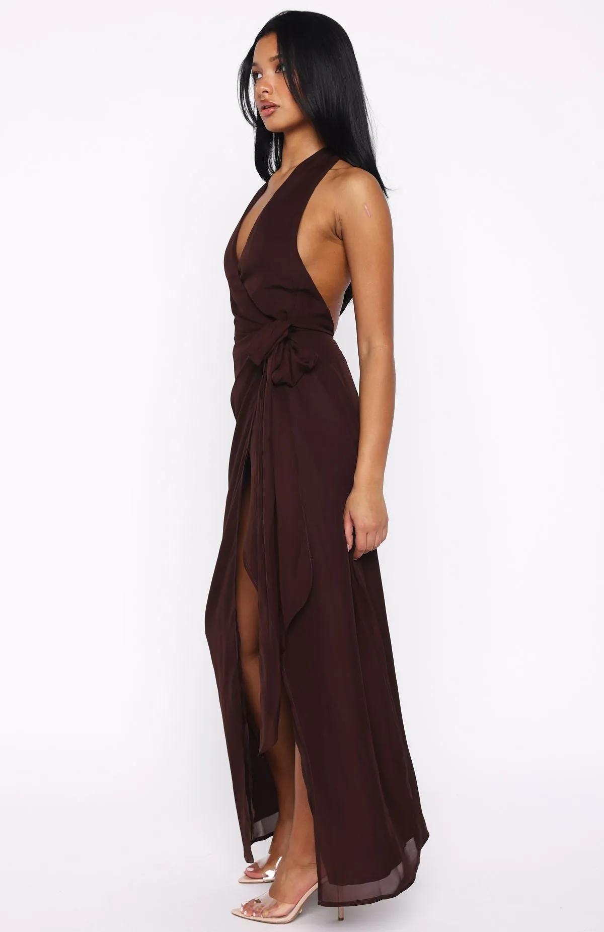 How I Feel Halter Maxi Dress Chocolate sold by White Fox Boutique product image thumbnail 4