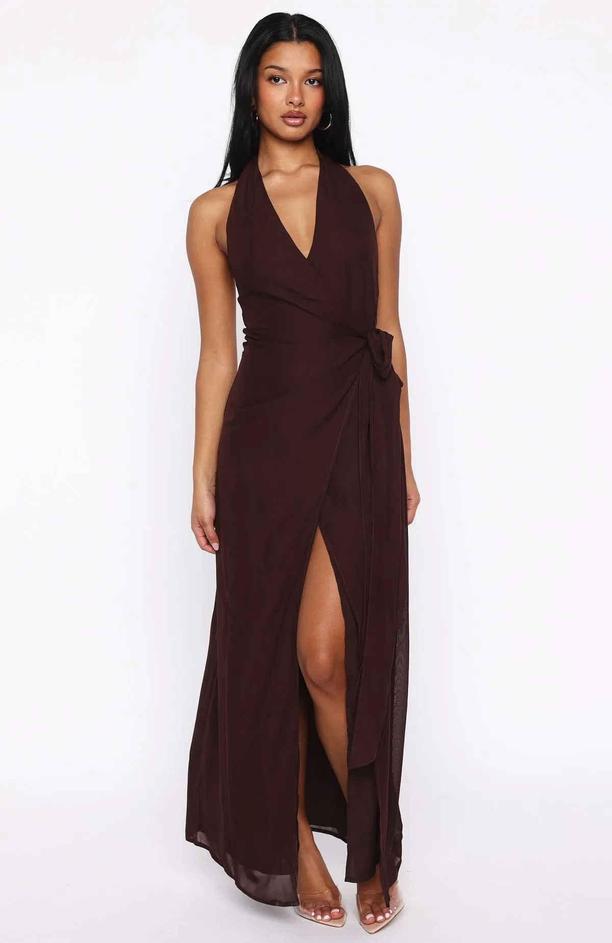 How I Feel Halter Maxi Dress Chocolate sold by White Fox Boutique product image thumbnail 3