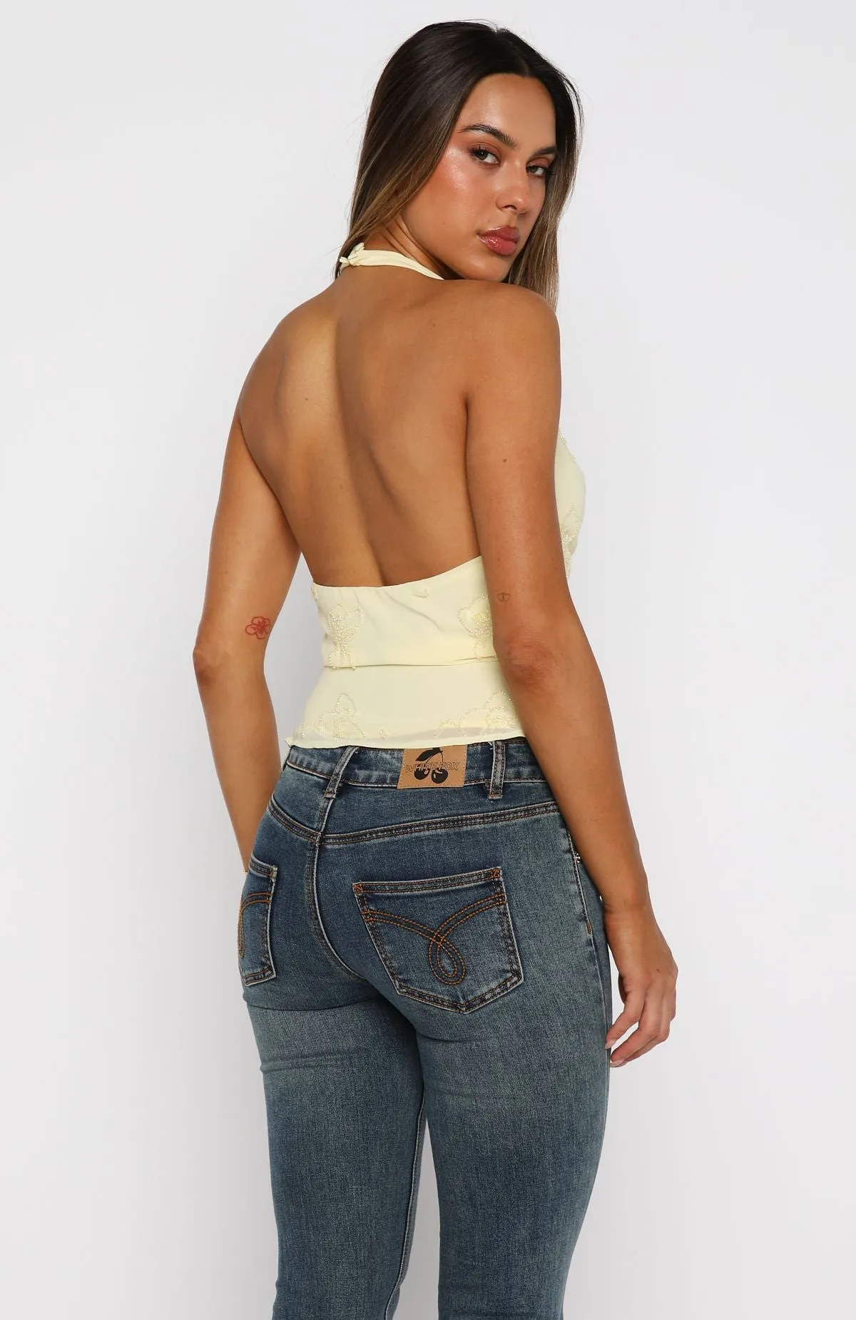 Linger In The Light Beaded Halter Top Lemon sold by White Fox Boutique product image thumbnail 4