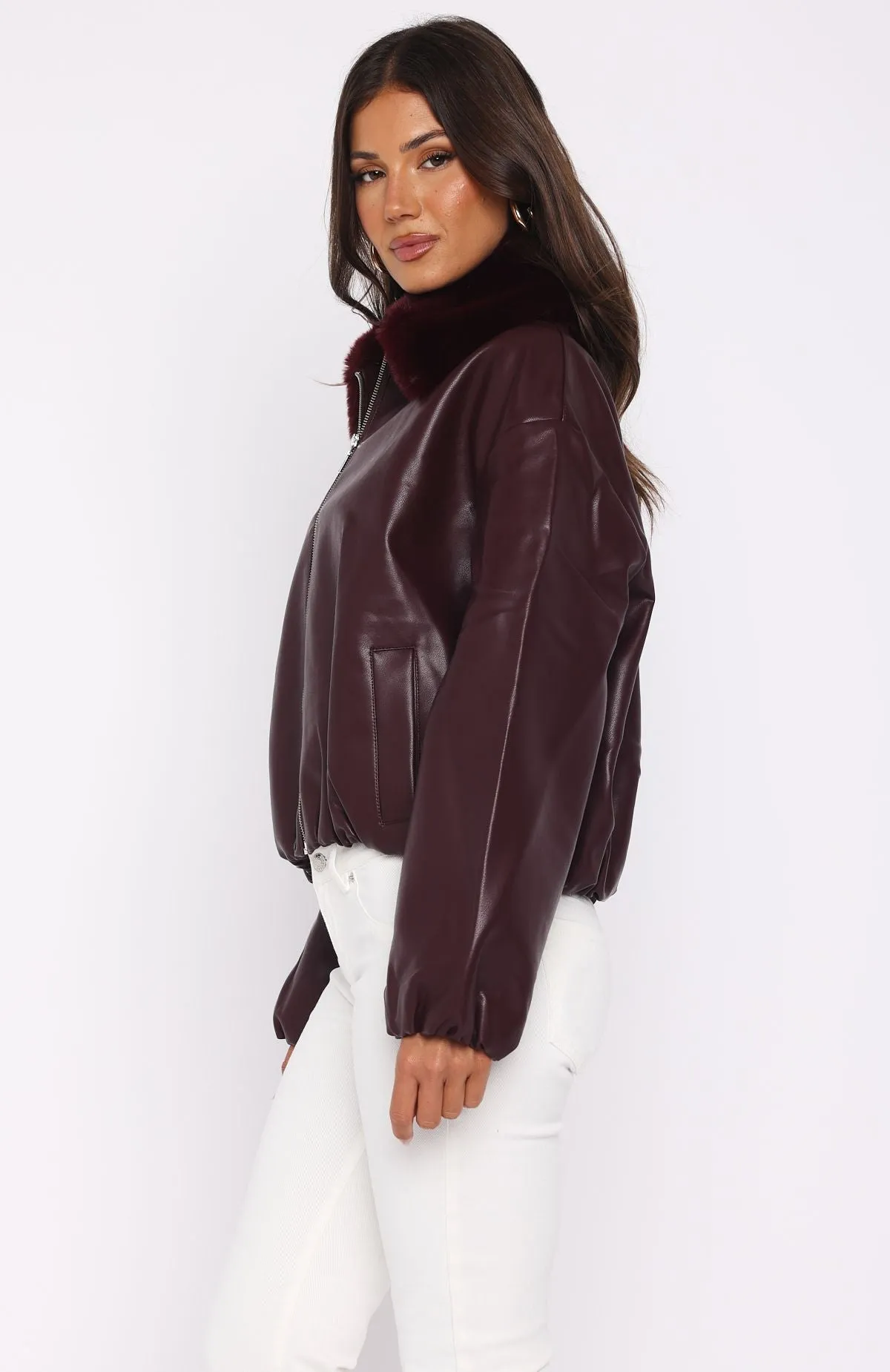 No Competition Pu Bomber Jacket Burgundy sold by White Fox Boutique product image thumbnail 3