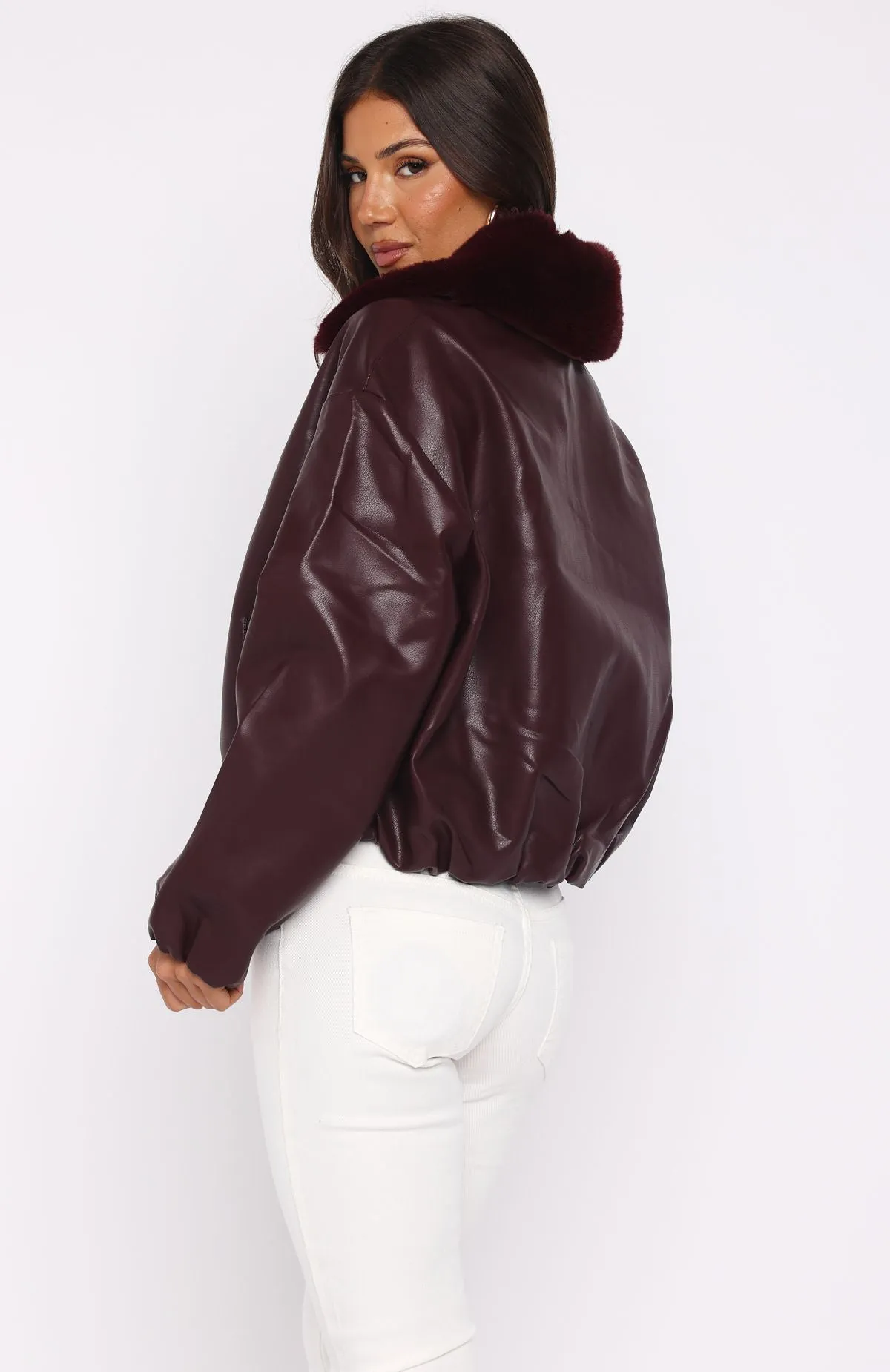 No Competition Pu Bomber Jacket Burgundy sold by White Fox Boutique product image thumbnail 4