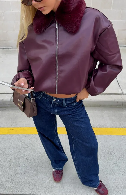 No Competition Pu Bomber Jacket Burgundy sold by White Fox Boutique