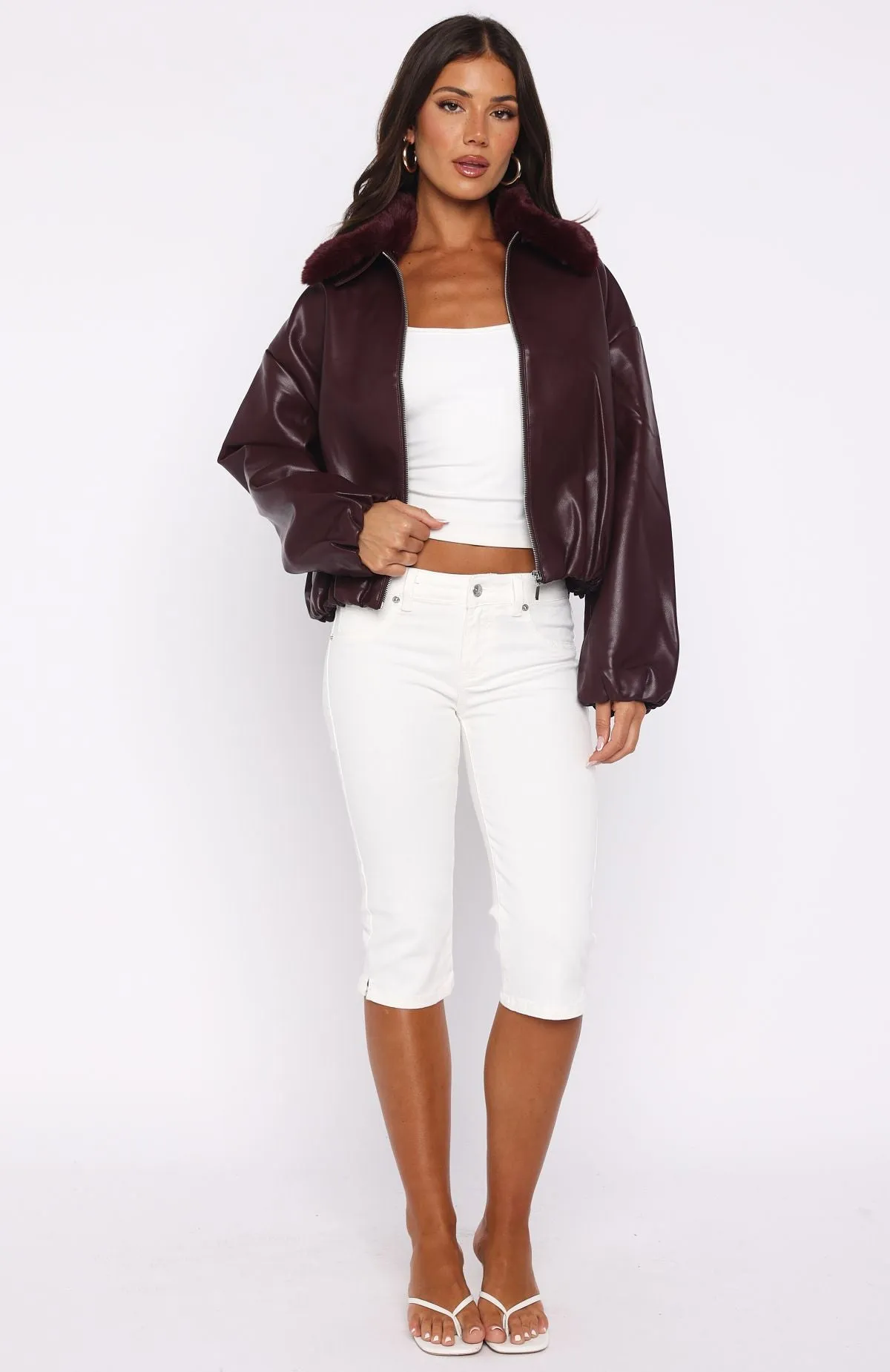 No Competition Pu Bomber Jacket Burgundy sold by White Fox Boutique product image thumbnail 5
