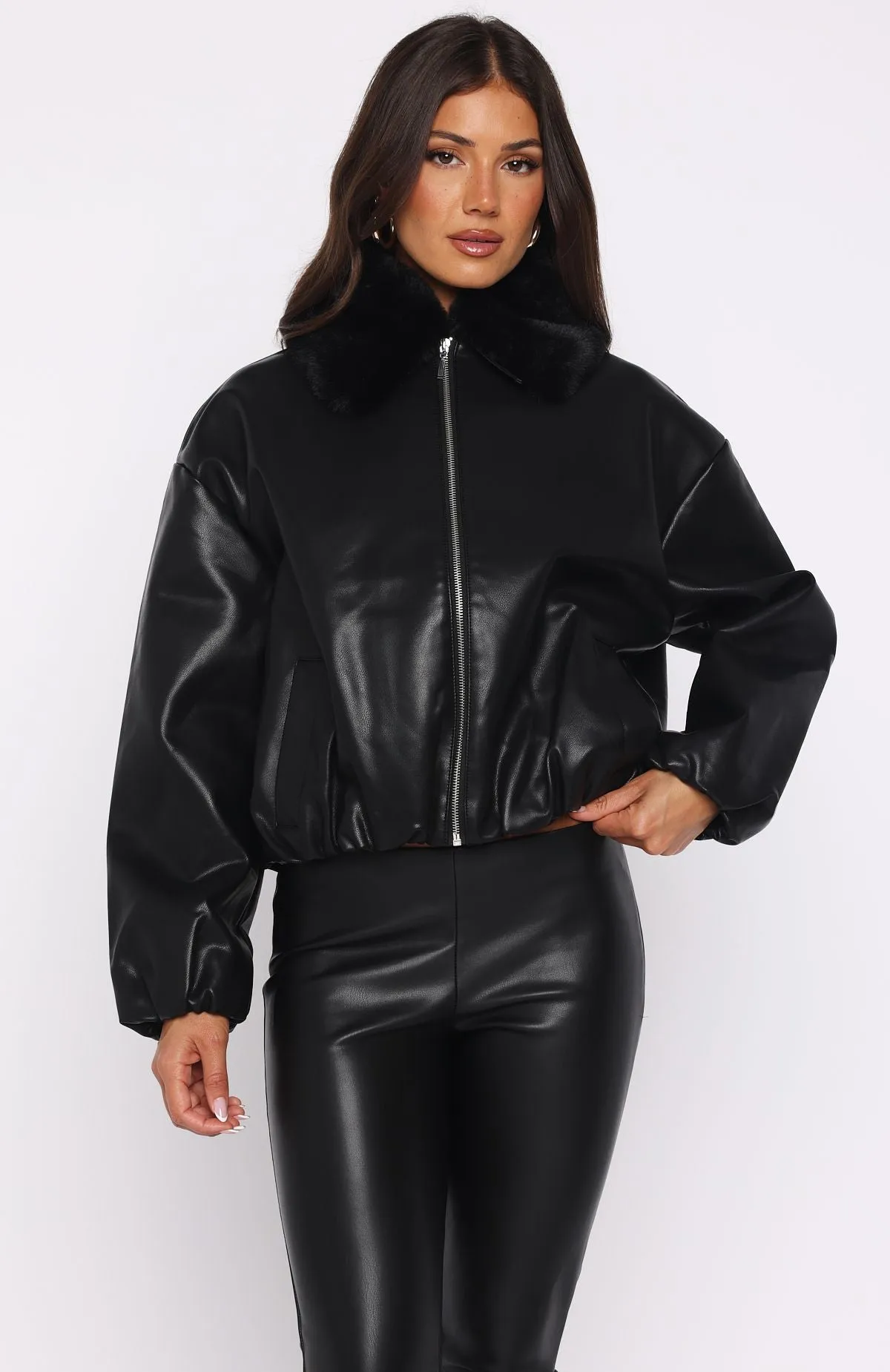 No Competition Pu Bomber Jacket Black sold by White Fox Boutique product image thumbnail 2