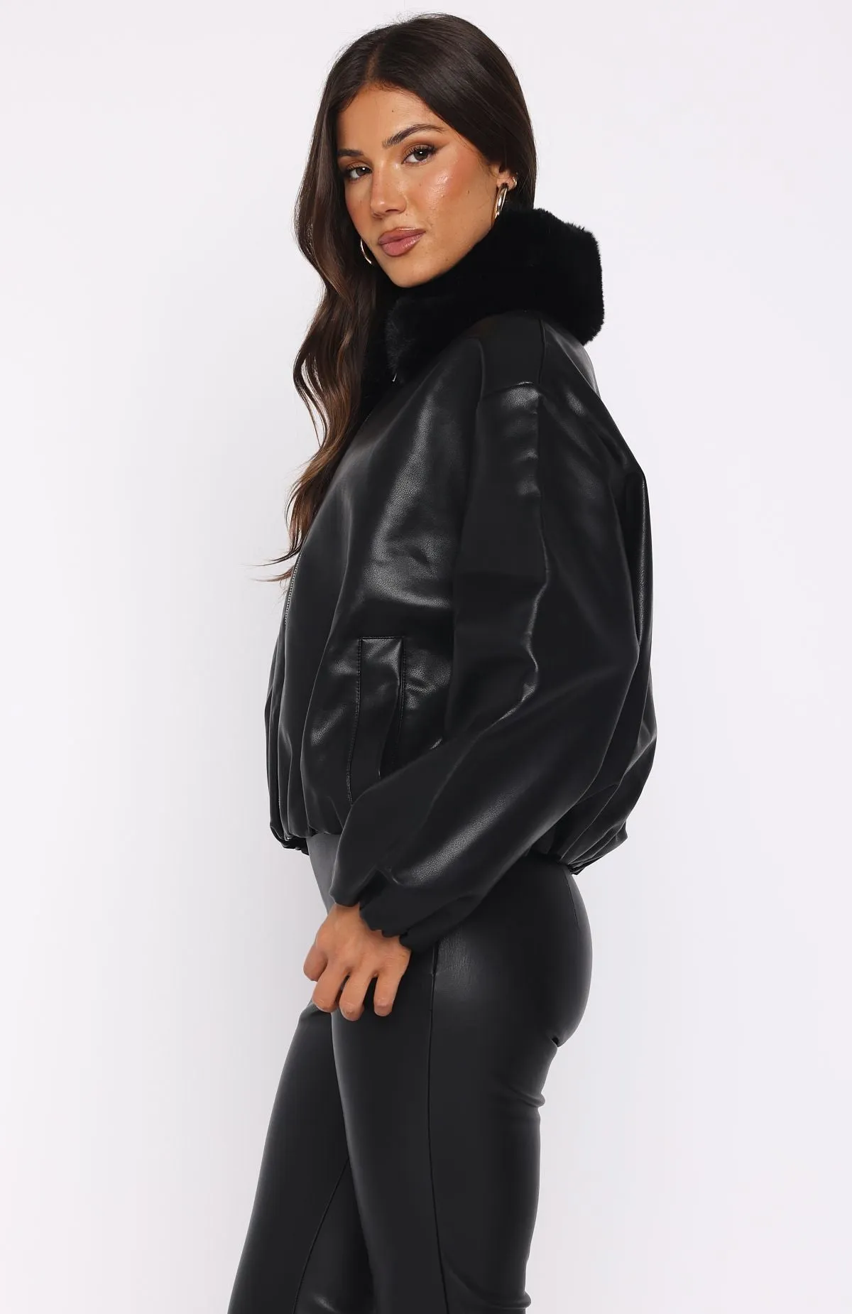 No Competition Pu Bomber Jacket Black sold by White Fox Boutique product image thumbnail 3