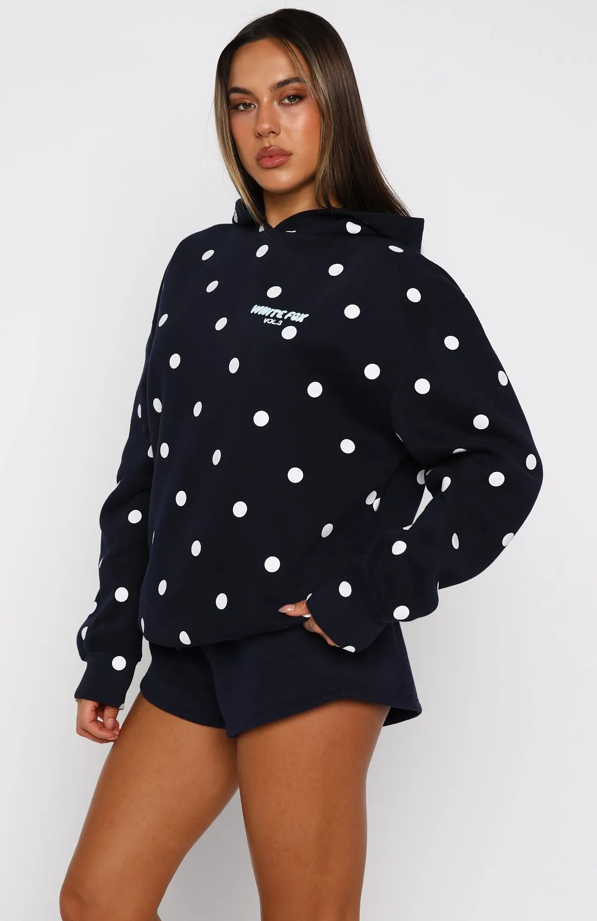 Offstage Printed Oversized Hoodie Navy Polka Dot sold by White Fox Boutique product image thumbnail 3