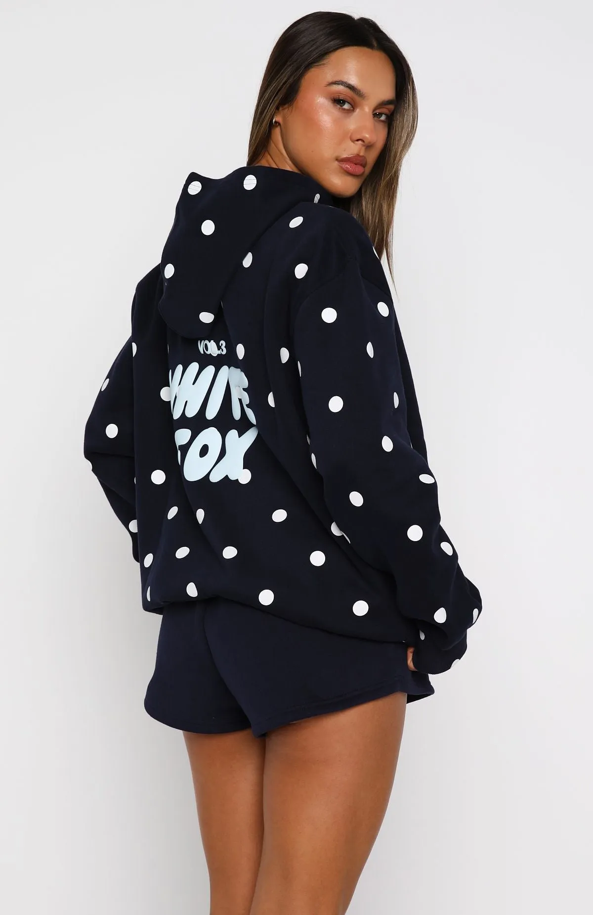 Offstage Printed Oversized Hoodie Navy Polka Dot sold by White Fox Boutique product image thumbnail 4