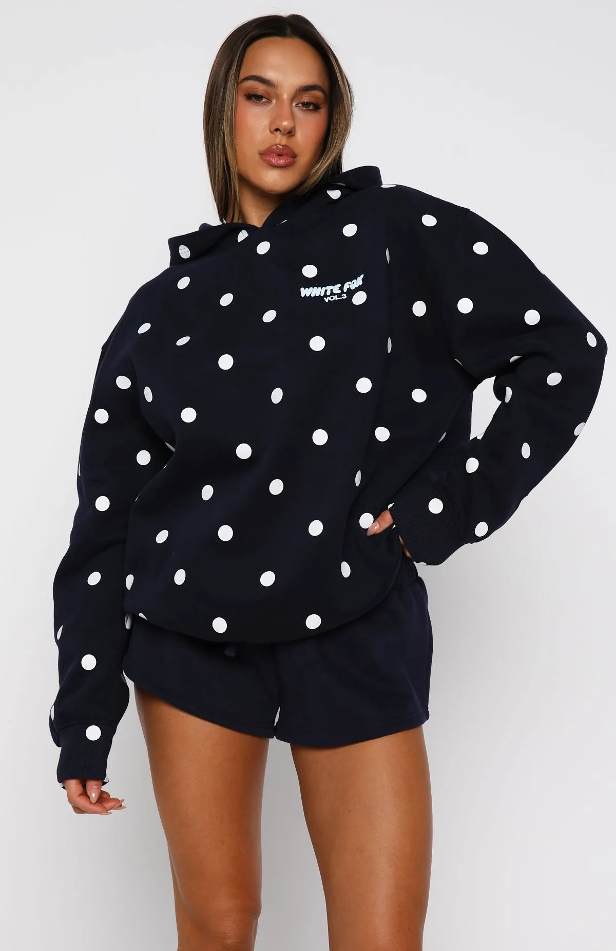 Offstage Printed Oversized Hoodie Navy Polka Dot sold by White Fox Boutique product image thumbnail 2