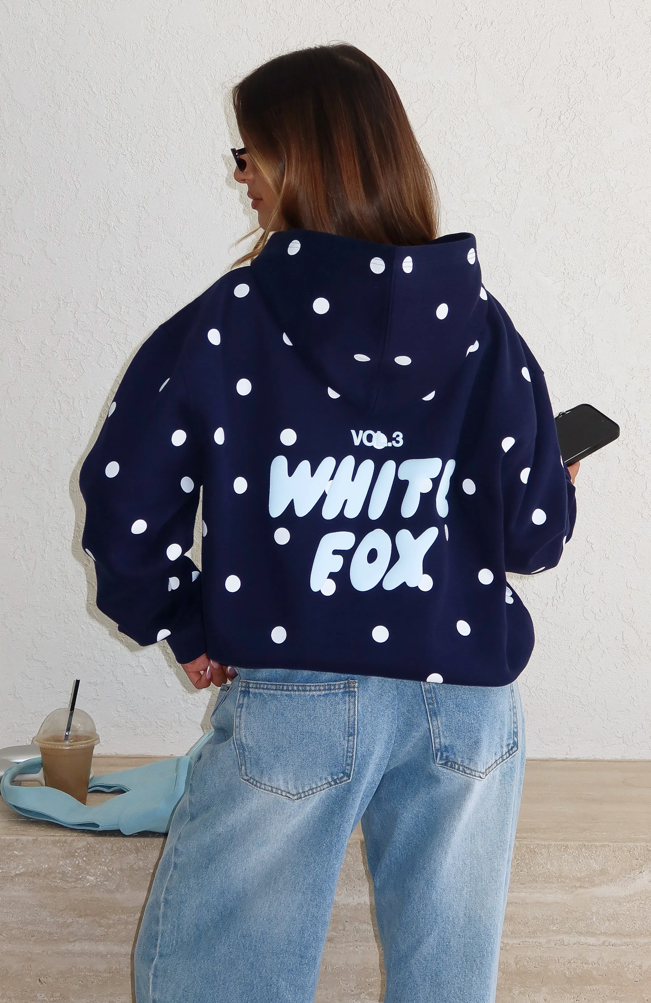 Offstage Printed Oversized Hoodie Navy Polka Dot sold by White Fox Boutique