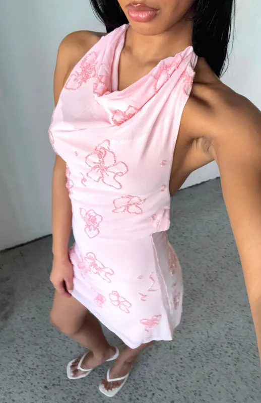 Between The Lines Beaded Mini Dress Pink sold by White Fox Boutique