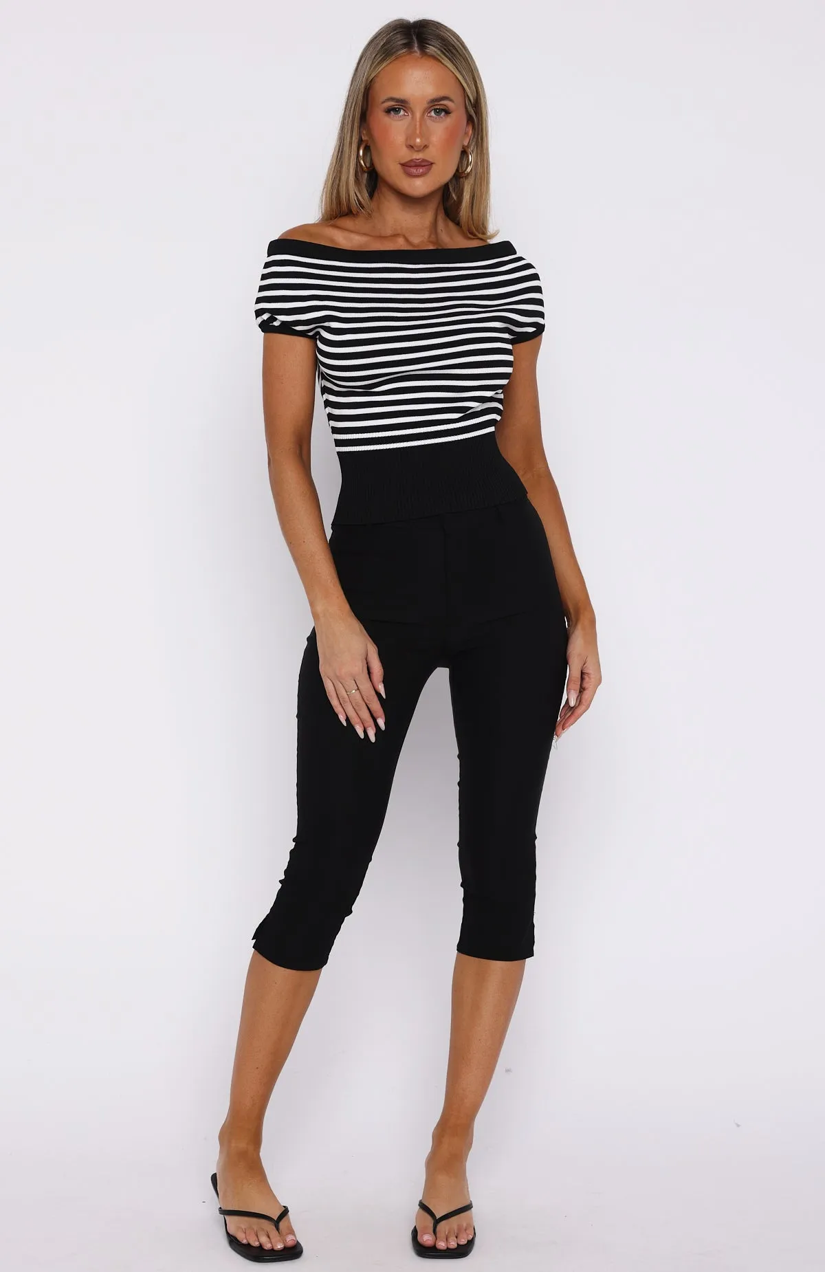 Sweet Dreams Off Shoulder Top Black/White Stripe sold by White Fox Boutique product image thumbnail 5