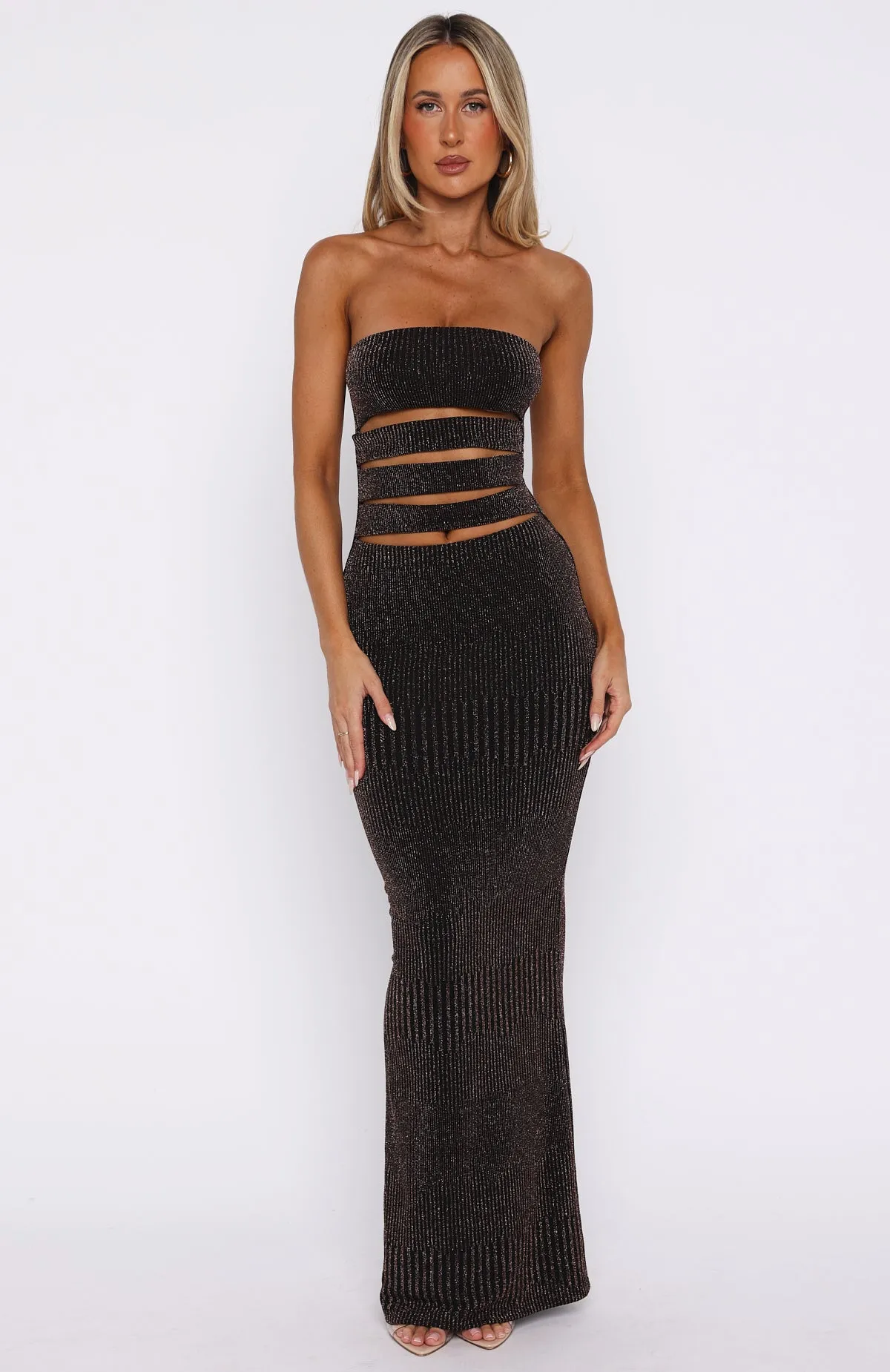Glitter Hustle Strapless Maxi Dress Black sold by White Fox Boutique product image thumbnail 3