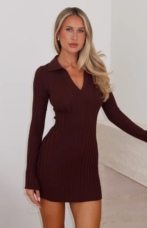 From Now On Long Sleeve Mini Dress Chocolate sold by White Fox Boutique