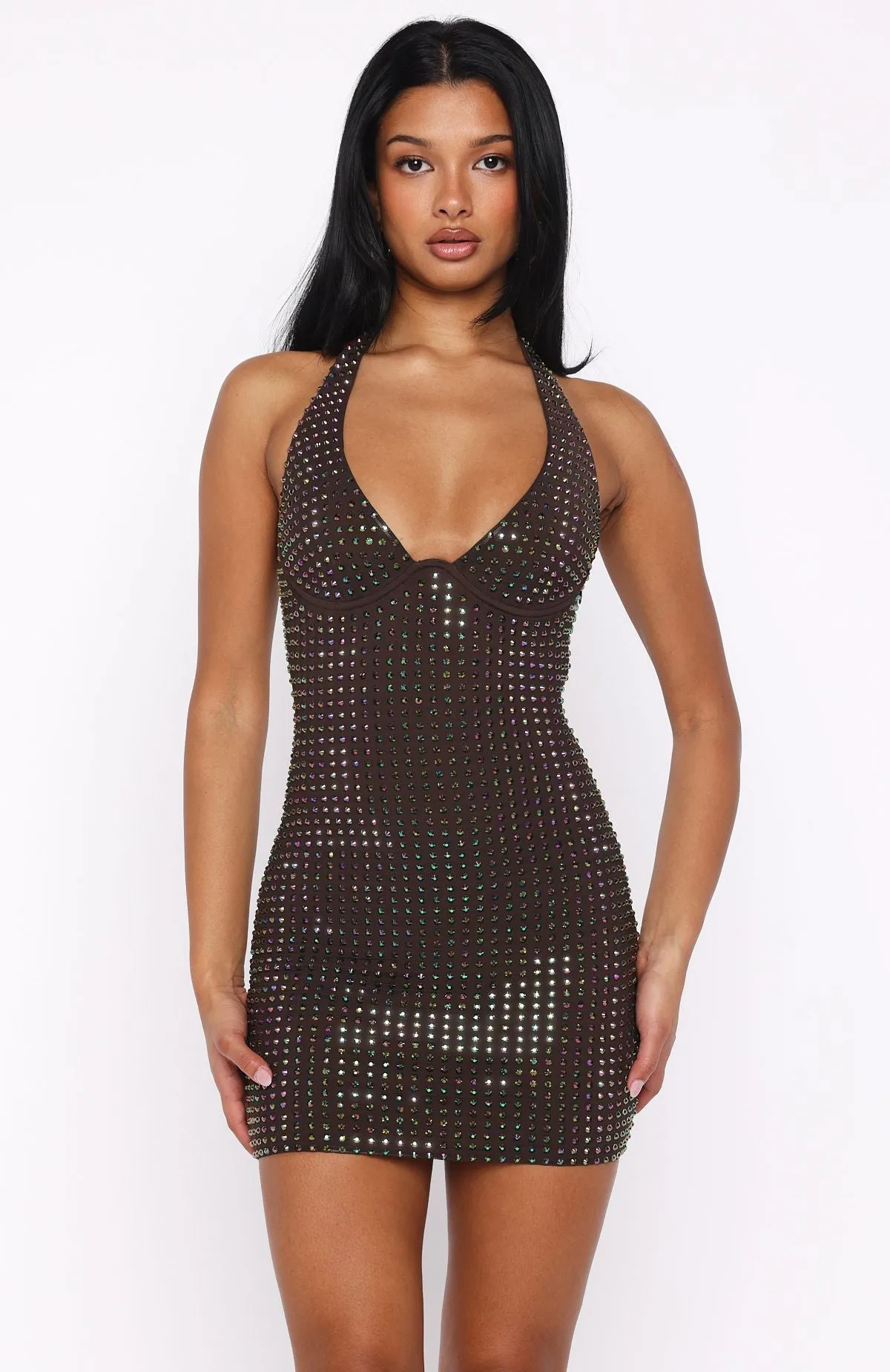 Full Of Love Embellished Mini Dress Chocolate sold by White Fox Boutique product image thumbnail 3