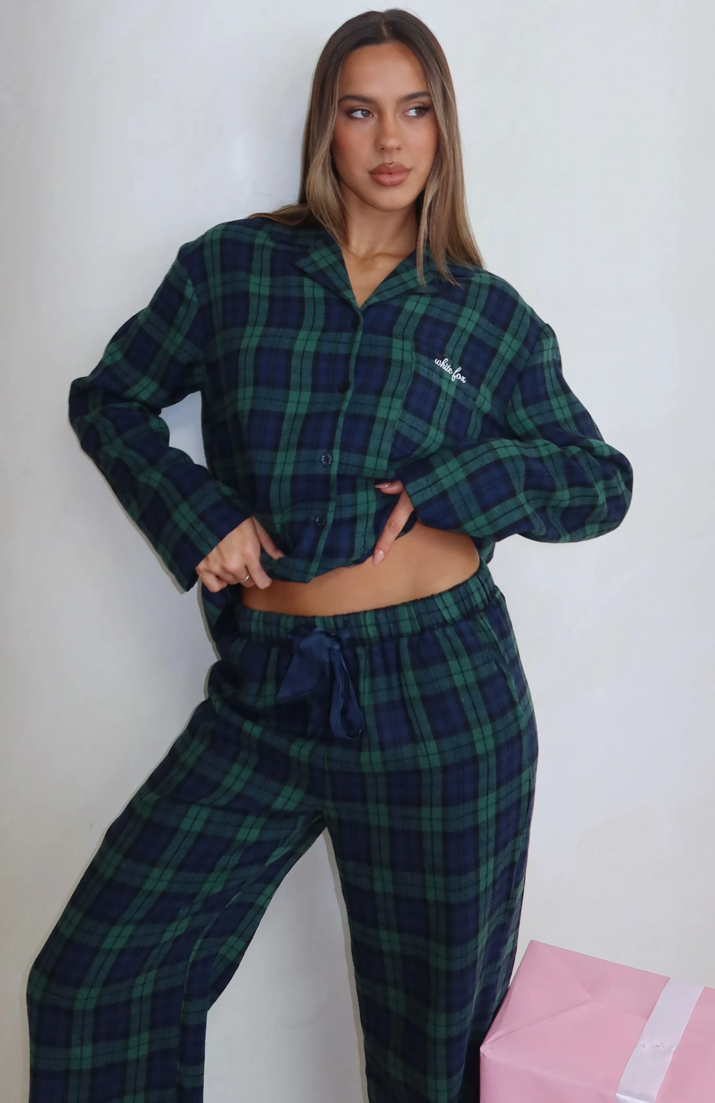 That Time Of Year Long Sleeve Pyjama Top Green/Navy sold by White Fox Boutique