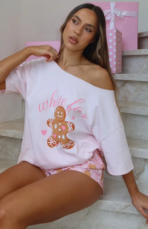 Sweetheart Pyjama Off Shoulder Tee Soft Pink sold by White Fox Boutique