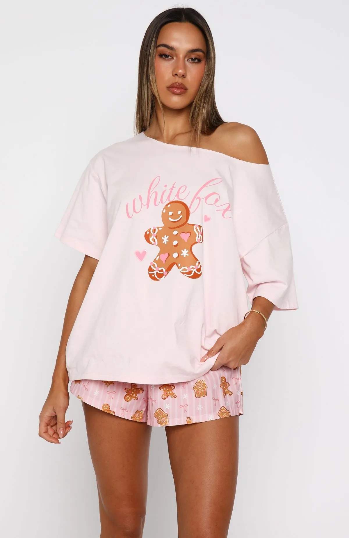 Sweetheart Pyjama Off Shoulder Tee Soft Pink sold by White Fox Boutique product image thumbnail 2