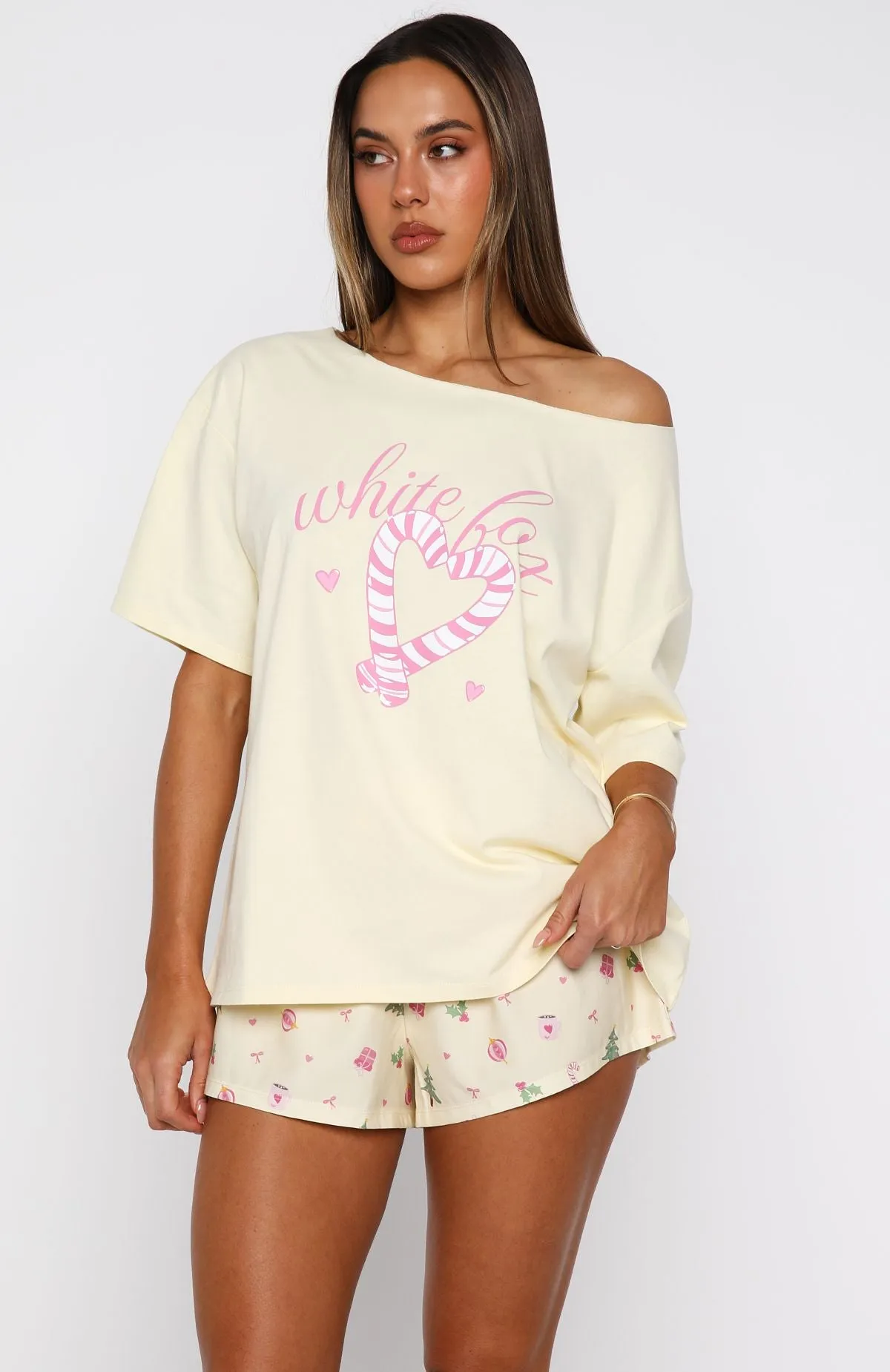 Sweetheart Pyjama Off Shoulder Tee Lemon sold by White Fox Boutique product image thumbnail 3