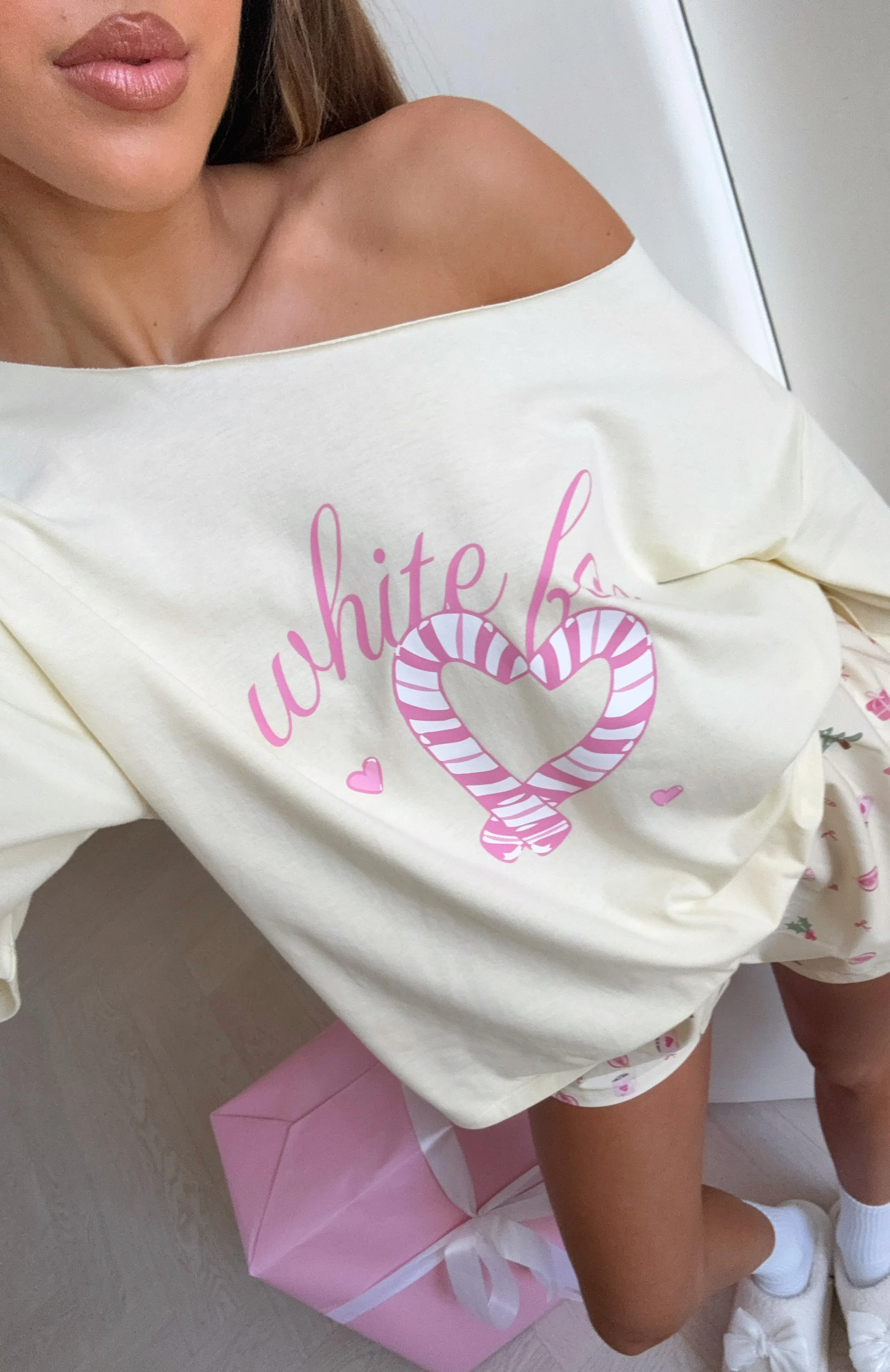Sweetheart Pyjama Off Shoulder Tee Lemon sold by White Fox Boutique