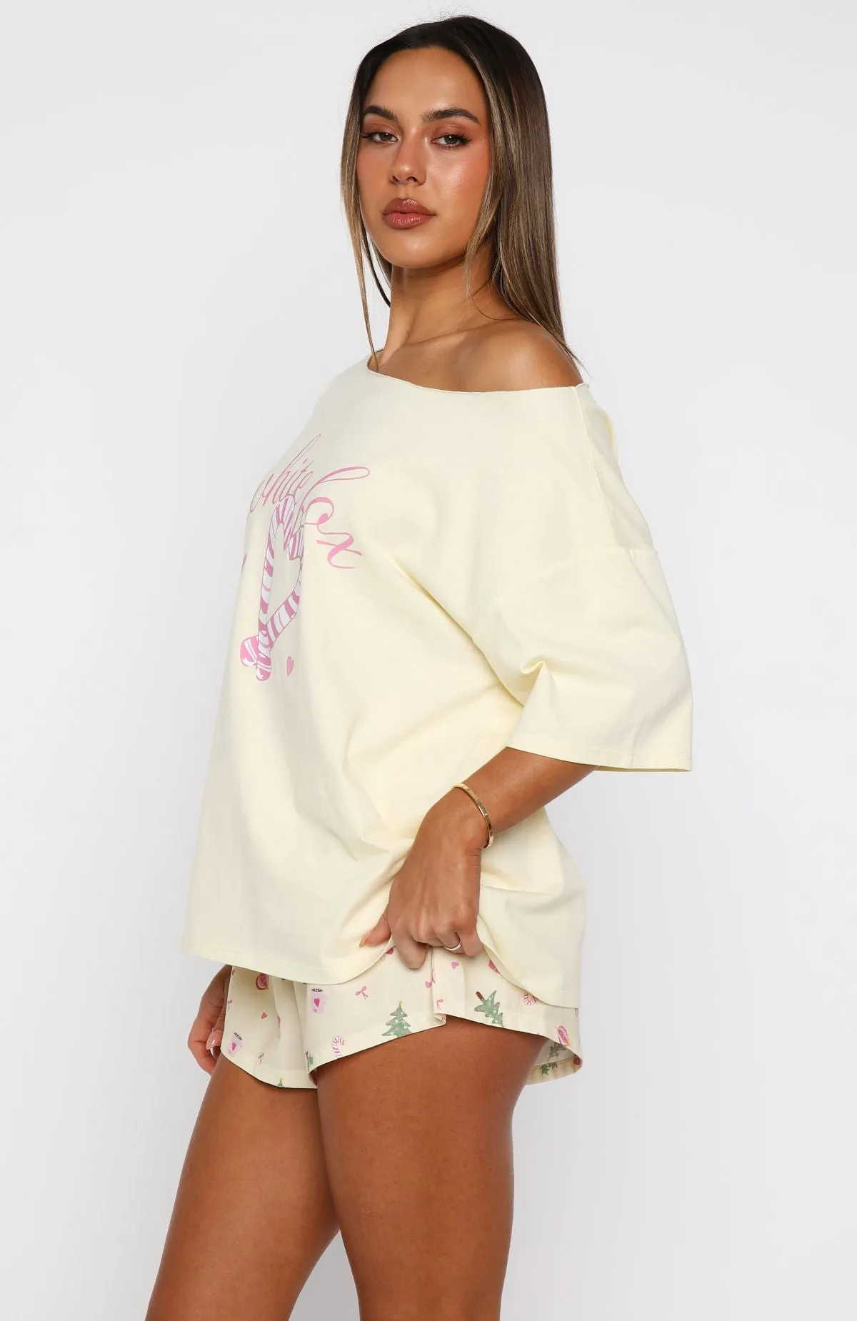 Sweetheart Pyjama Off Shoulder Tee Lemon sold by White Fox Boutique product image thumbnail 4