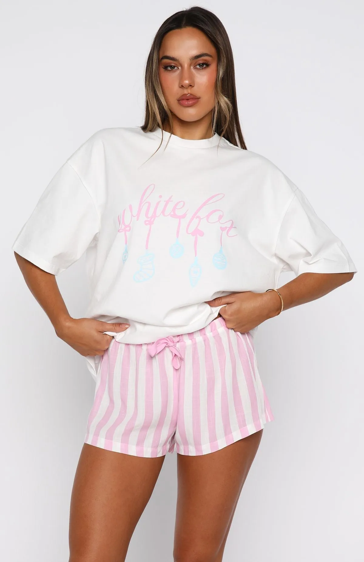 Silly Season Pyjama Shorts Pink/White Stripe sold by White Fox Boutique product image thumbnail 2