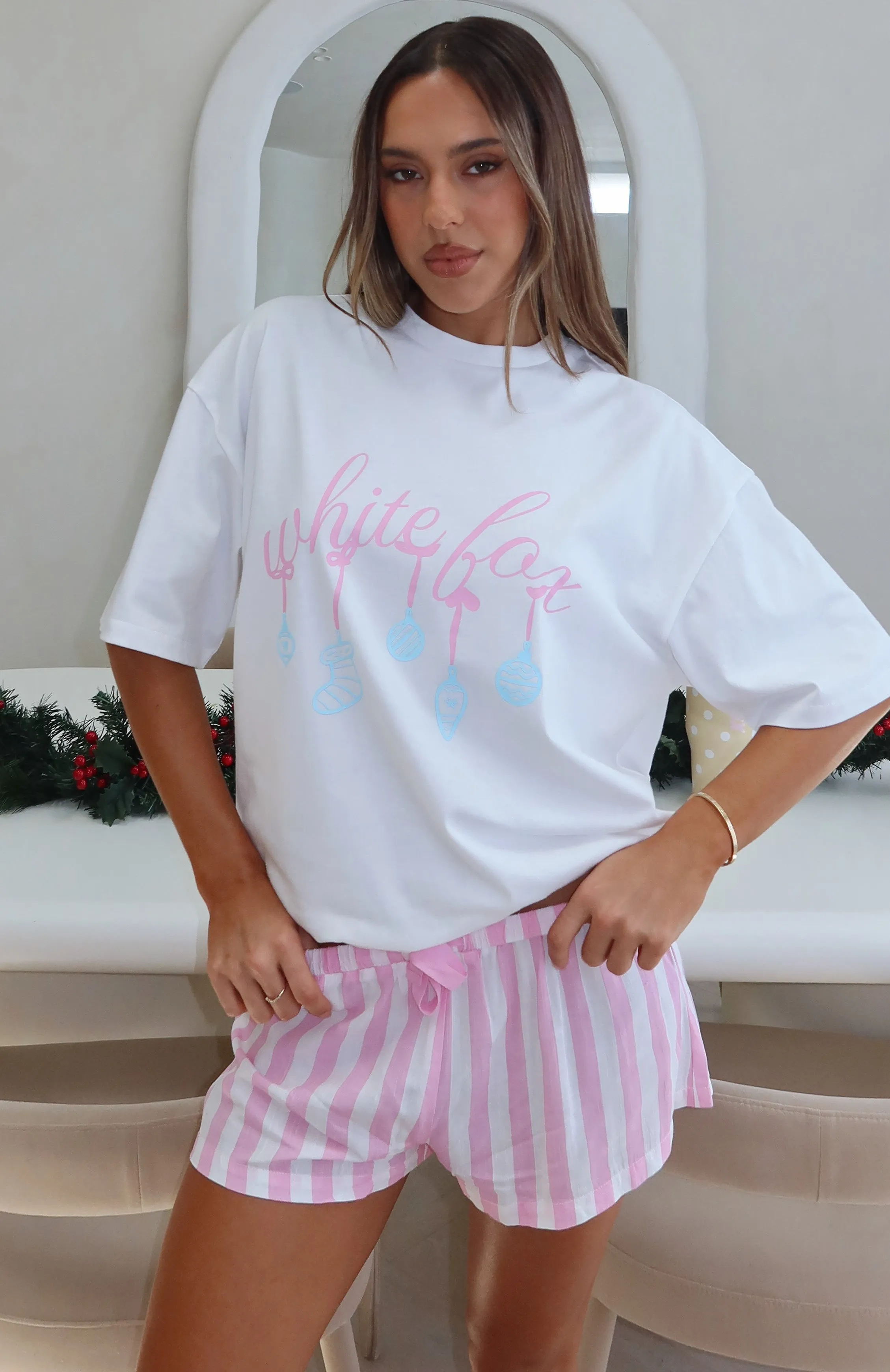 Silly Season Pyjama Oversized Tee White sold by White Fox Boutique