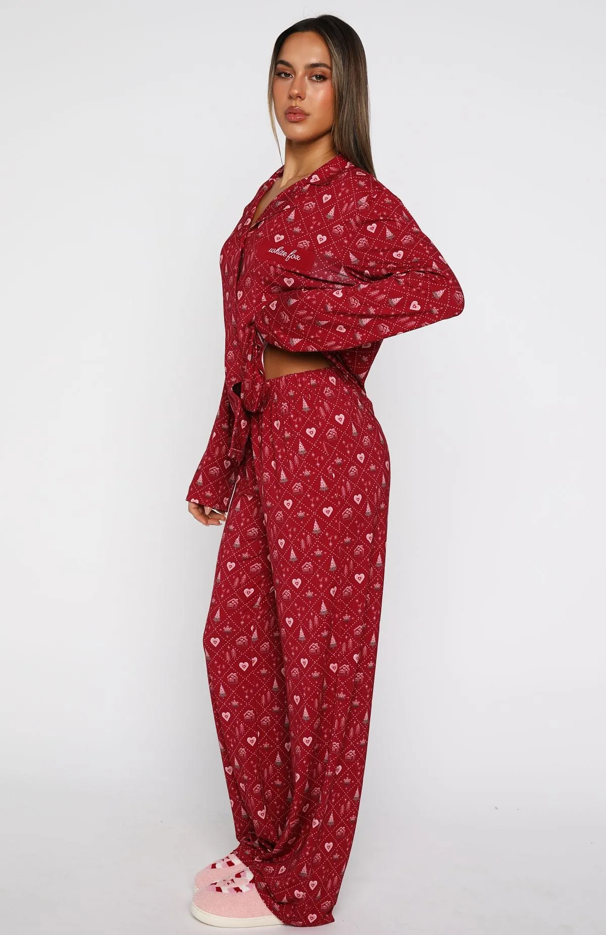 Pillow Talk Printed Long Sleeve Pyjama Set Cherry Noel sold by White Fox Boutique product image thumbnail 3