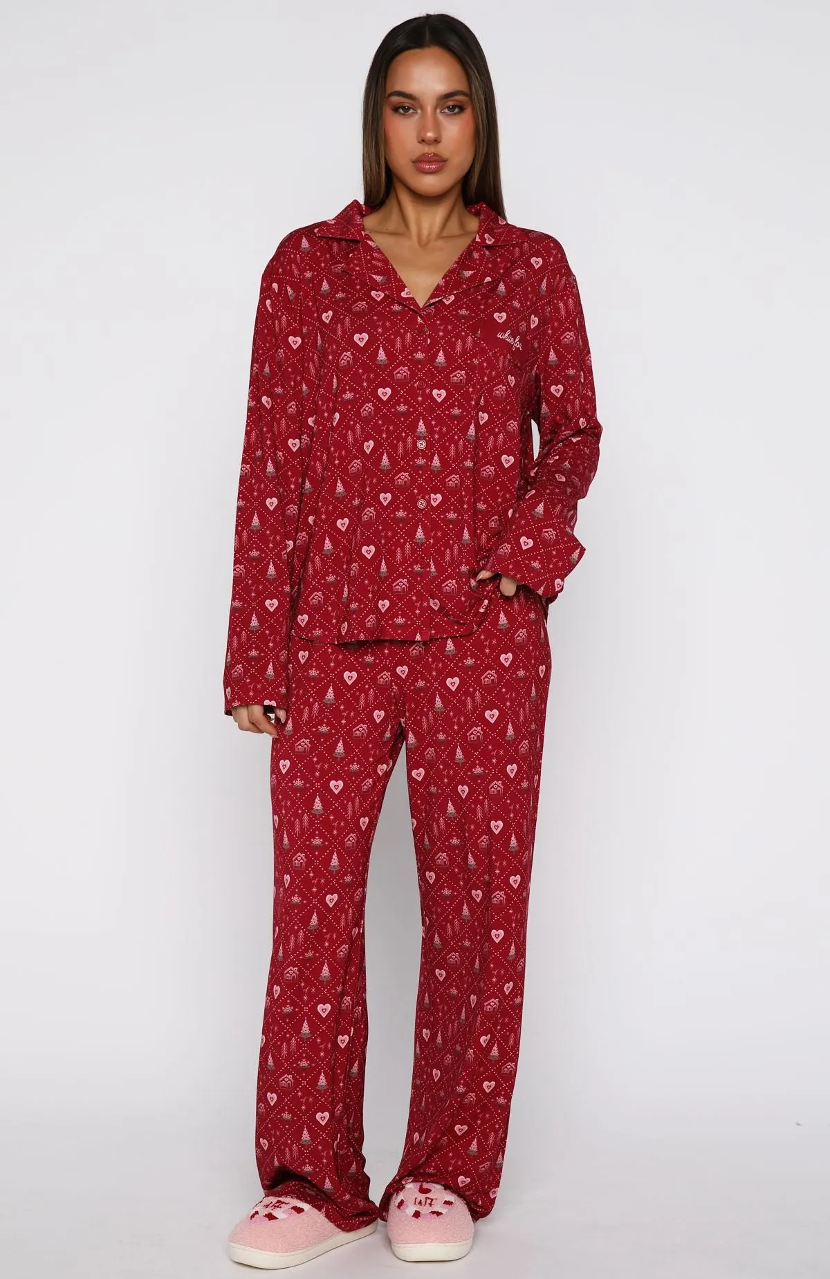 Pillow Talk Printed Long Sleeve Pyjama Set Cherry Noel sold by White Fox Boutique product image thumbnail 2