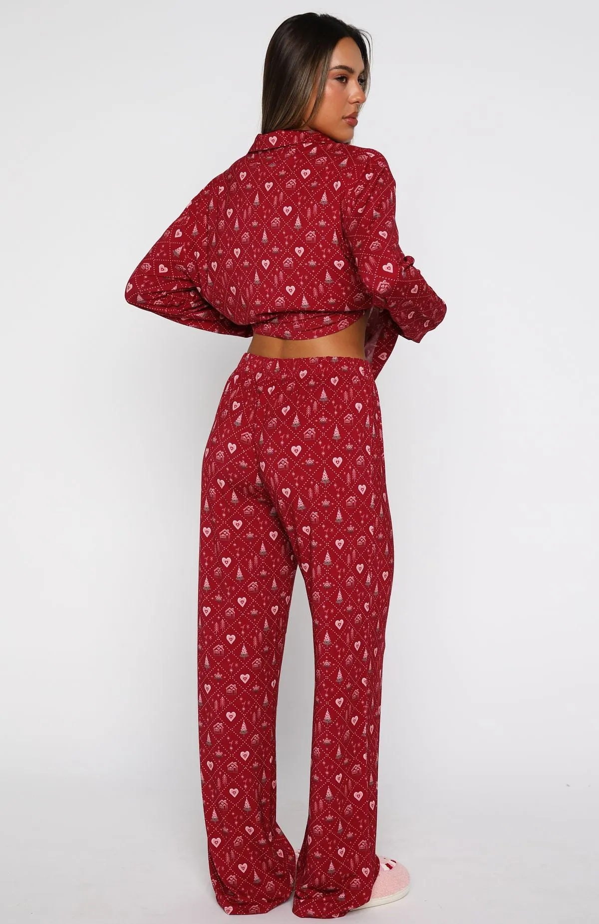 Pillow Talk Printed Long Sleeve Pyjama Set Cherry Noel sold by White Fox Boutique product image thumbnail 4