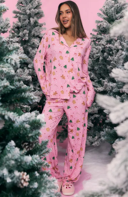 Pillow Talk Printed Long Sleeve Pyjama Set Candy Kiss sold by White Fox Boutique