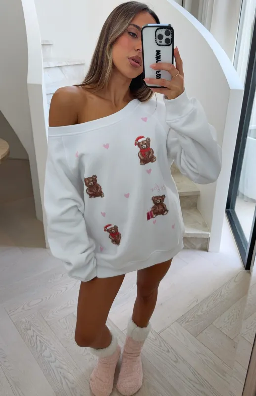 Cuddly Christmas Off Shoulder Sweater White sold by White Fox Boutique