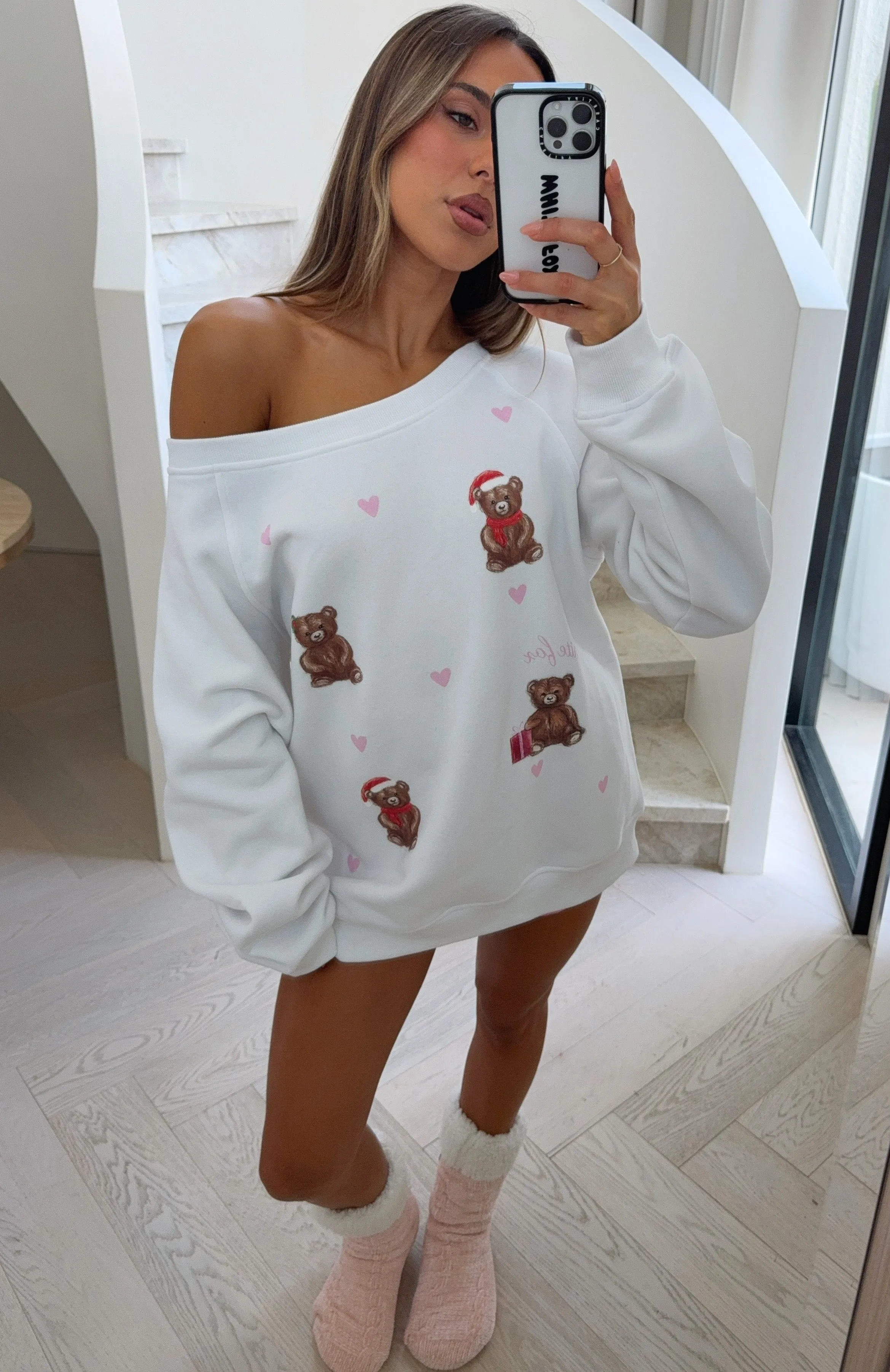 Cuddly Christmas Off Shoulder Sweater White sold by White Fox Boutique