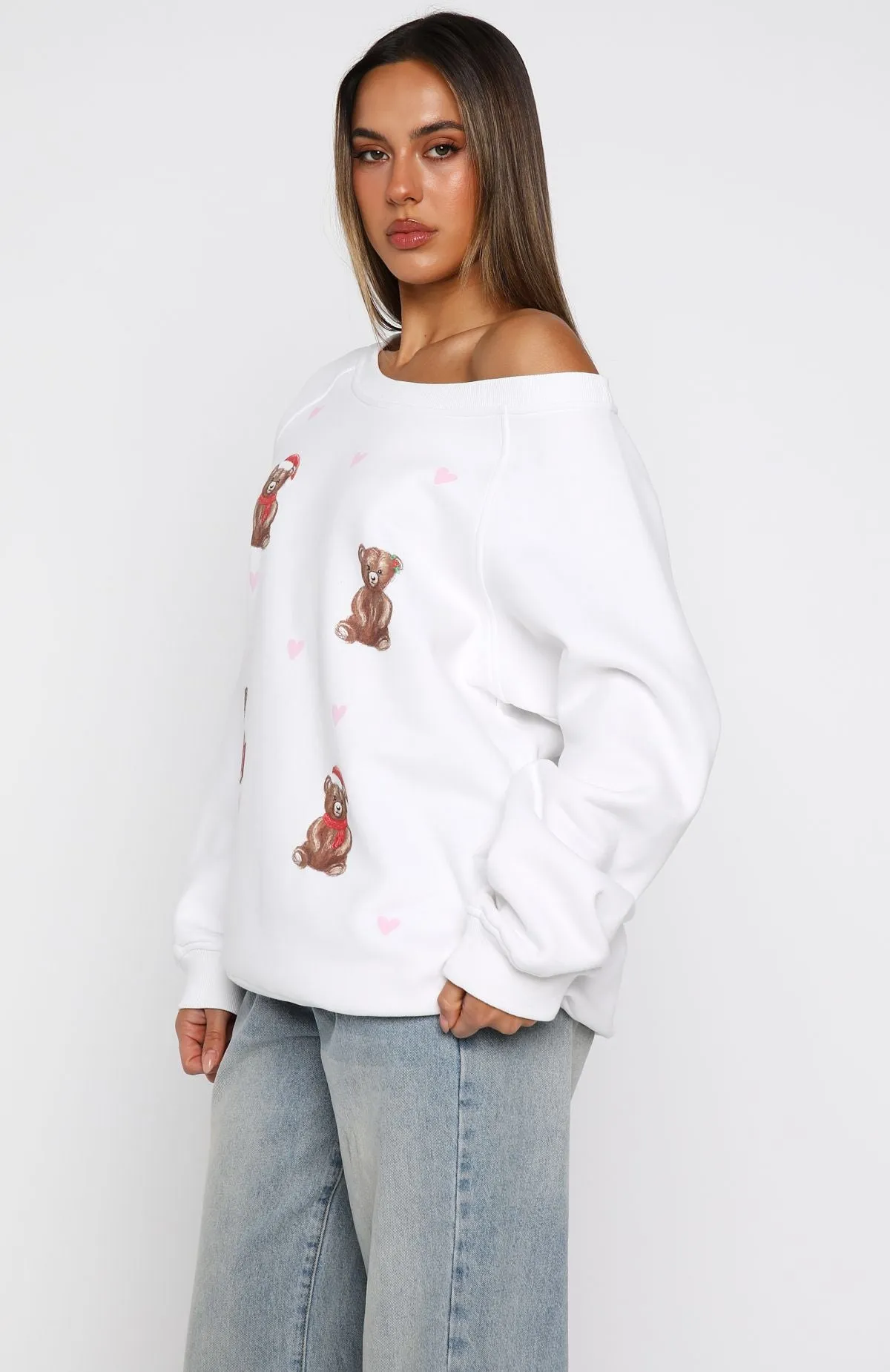 Cuddly Christmas Off Shoulder Sweater White sold by White Fox Boutique product image thumbnail 4