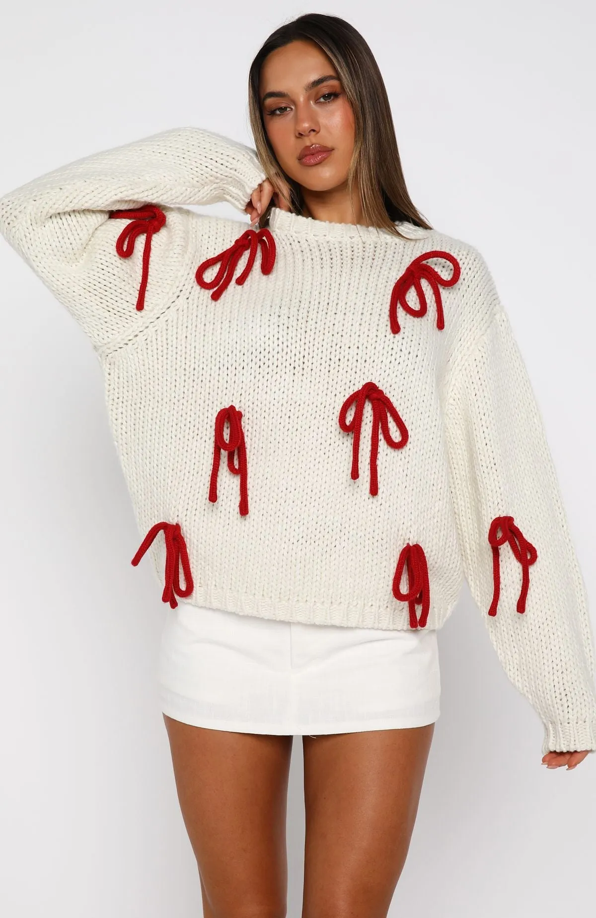 Candy Cane Crush Knit Sweater Cream sold by White Fox Boutique product image thumbnail 2