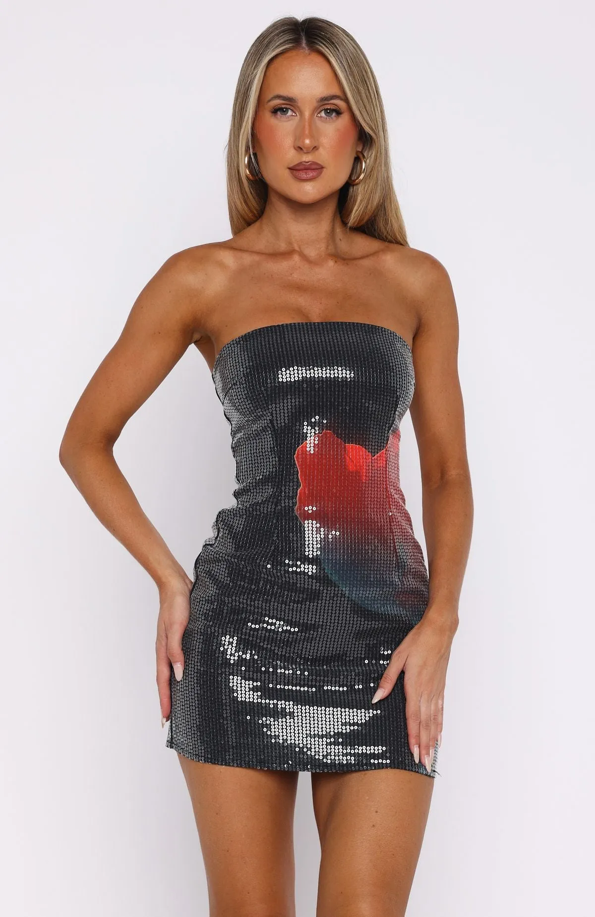 Make Up My Mind Sequin Mini Dress Midnight Scarlet sold by White Fox Boutique product image thumbnail 2