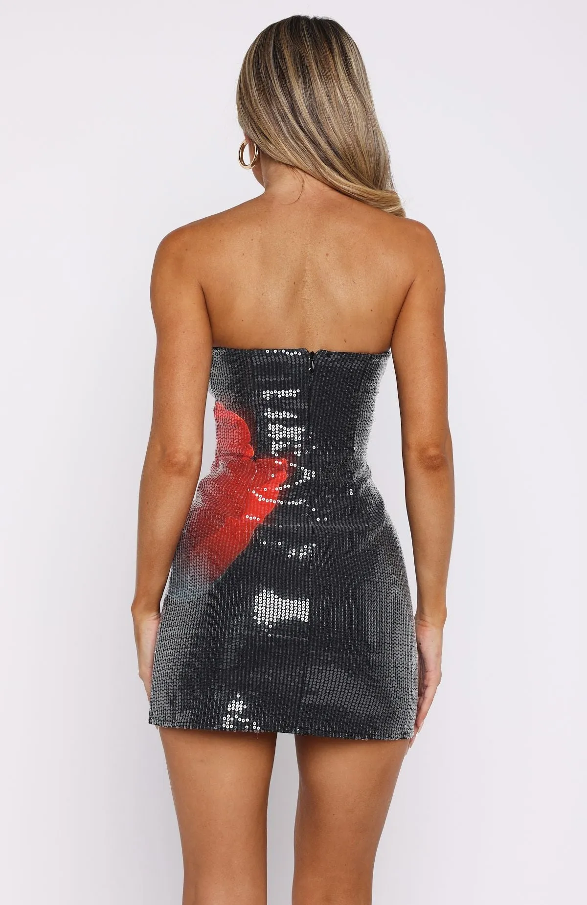 Make Up My Mind Sequin Mini Dress Midnight Scarlet sold by White Fox Boutique product image thumbnail 4