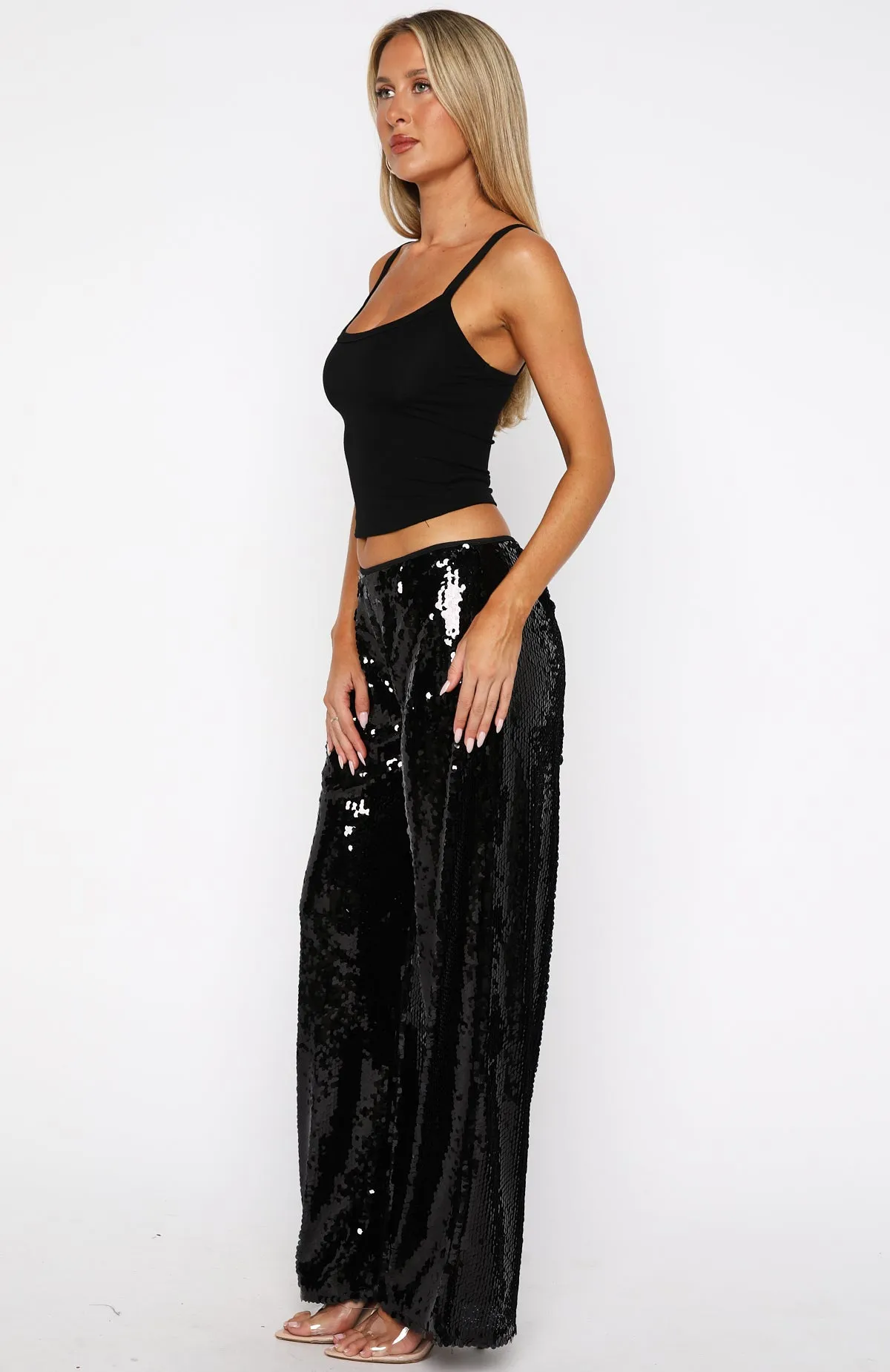 Caught Up In It Sequin Pants Black sold by White Fox Boutique product image thumbnail 3