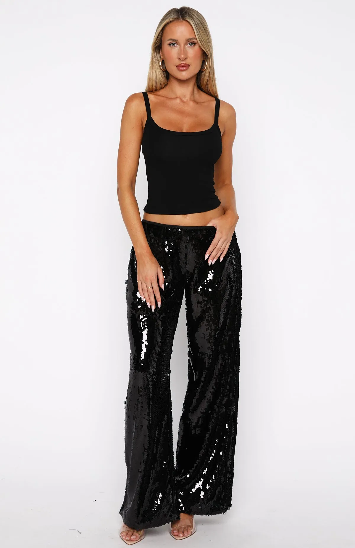 Caught Up In It Sequin Pants Black sold by White Fox Boutique product image thumbnail 2