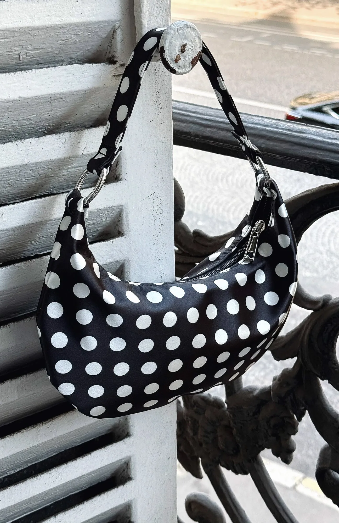 Aydin Shoulder Bag Black Polka Dot sold by White Fox Boutique