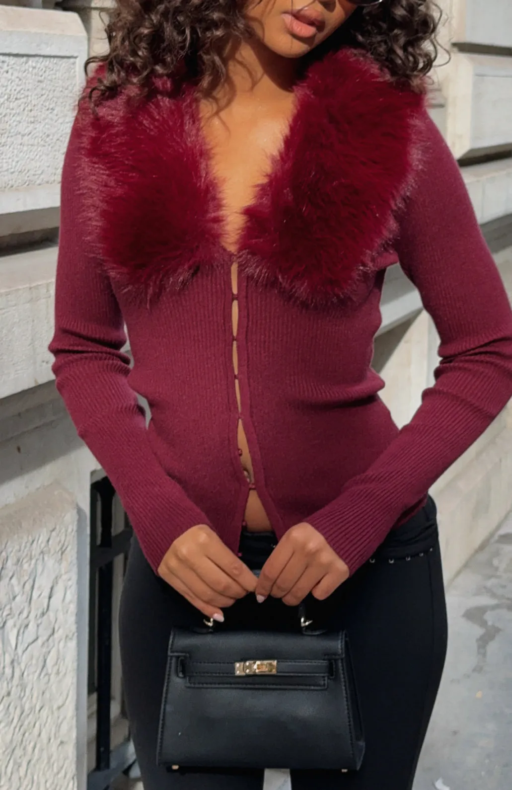 All Bundled Up Knit Cardigan Burgundy sold by White Fox Boutique product image thumbnail 2