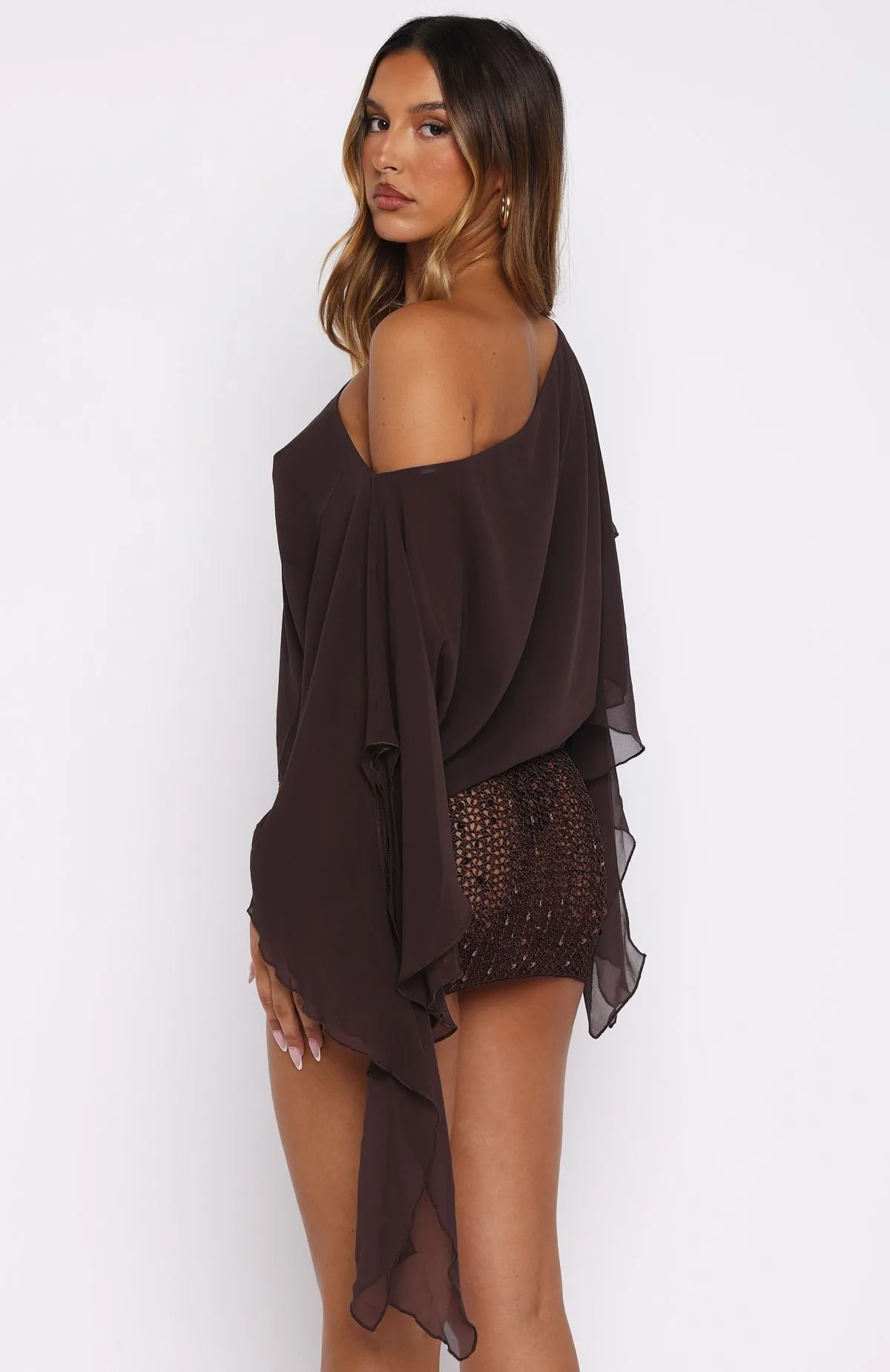 Glitter Mood Sequin Crochet Mini Skirt Chocolate sold by White Fox Boutique product image thumbnail 5