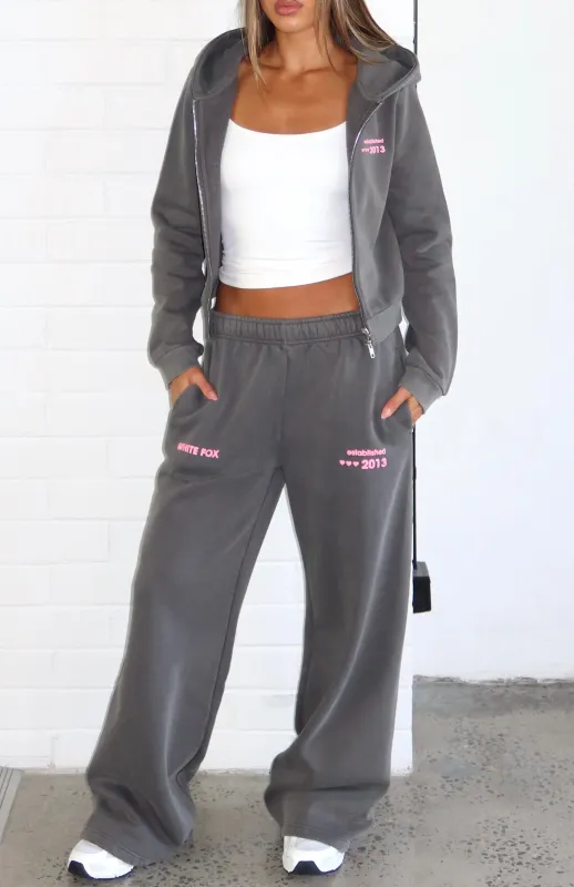 Down For Whatever Wide Leg Sweatpants Charcoal Wash made by White Fox Boutique