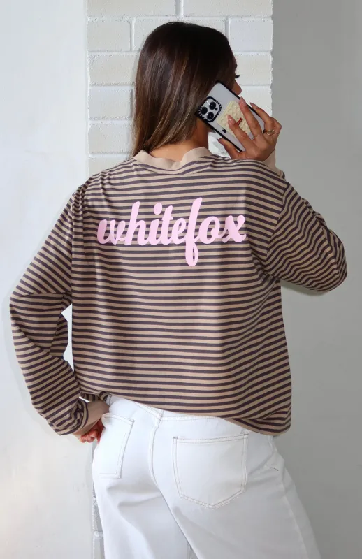Catch The Drift Long Sleeve Tee Chocolate/Tan Stripe sold by White Fox Boutique