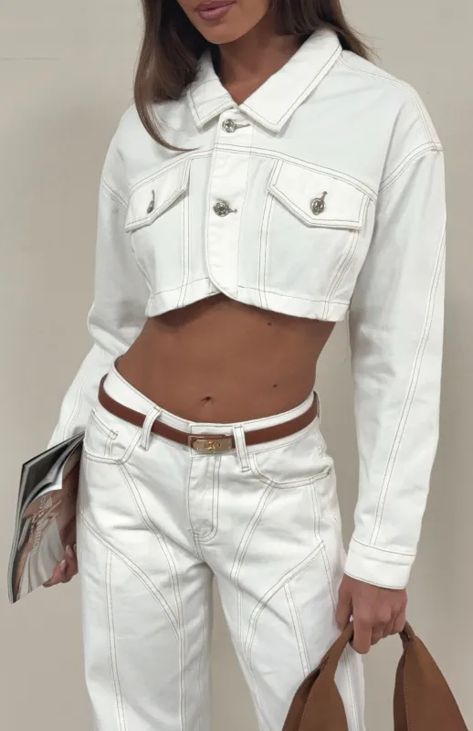 Love You Again Denim Jacket Off White sold by White Fox Boutique