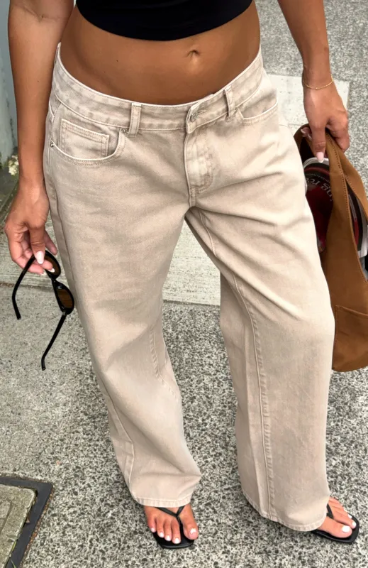 Bring The Style Low Rise Wide Leg Jeans Sesame Wash sold by White Fox Boutique