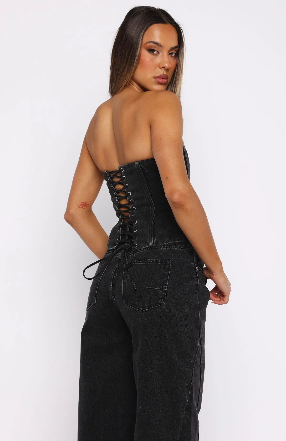 Be Mine Forever Denim Bustier Black Acid sold by White Fox Boutique product image thumbnail 5